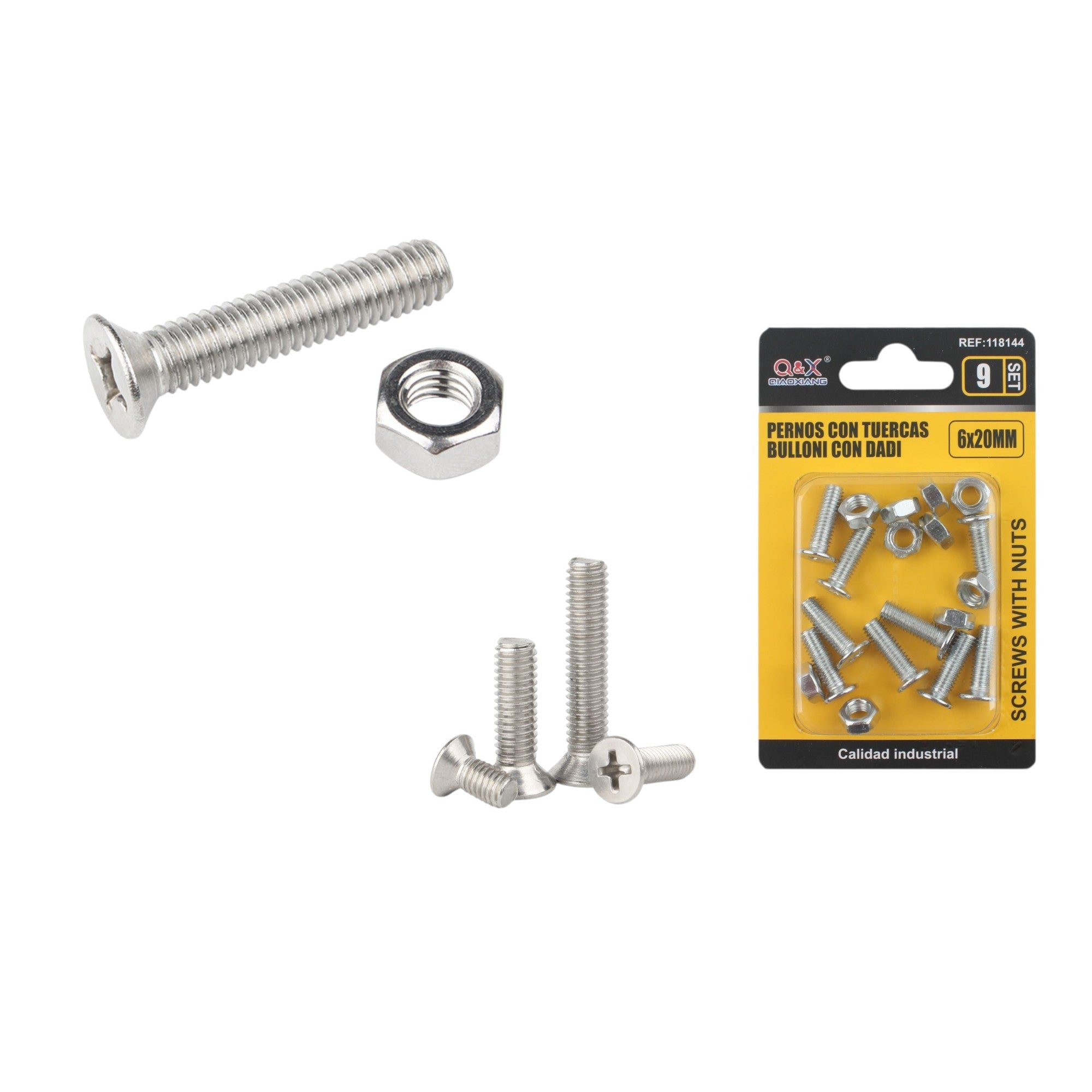 Tornillo avellanado cruz con tuerta 6×20 mm 9 set