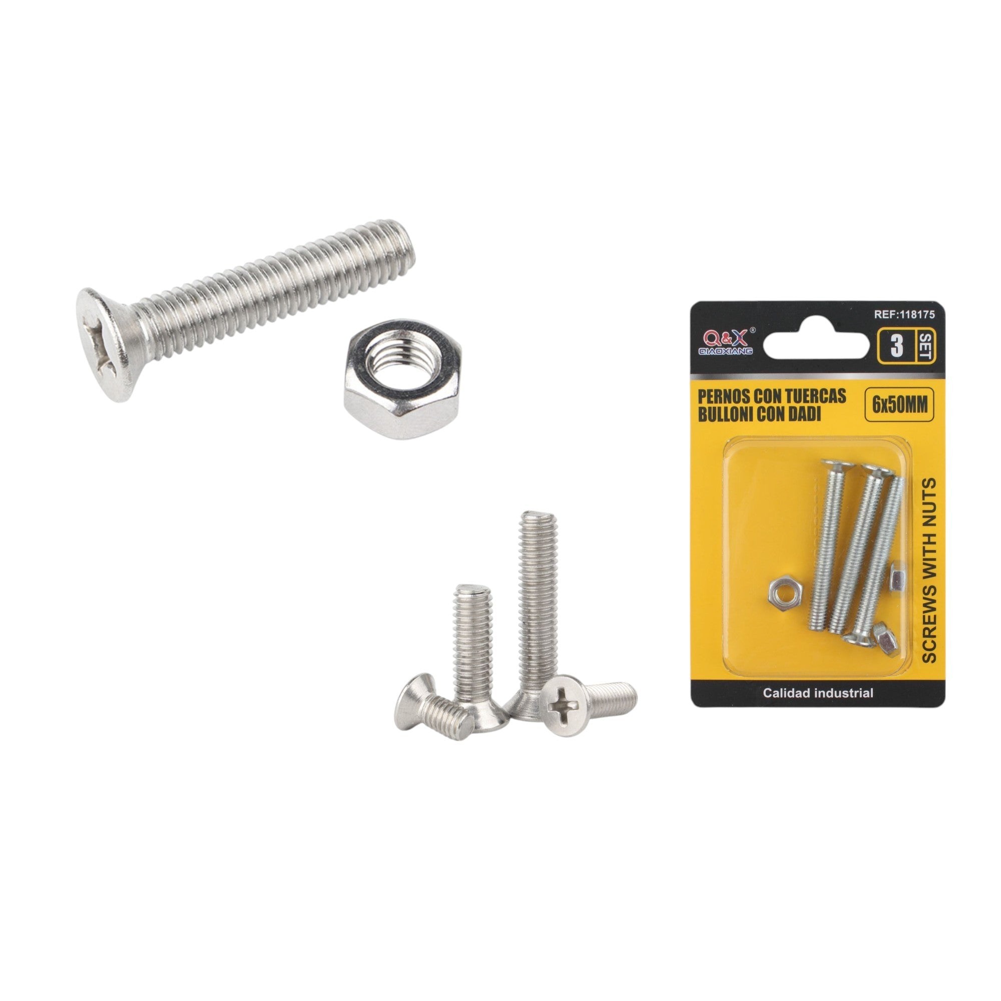 Tornillo avellanado cruz con tuerca 6×50 mm 3 set