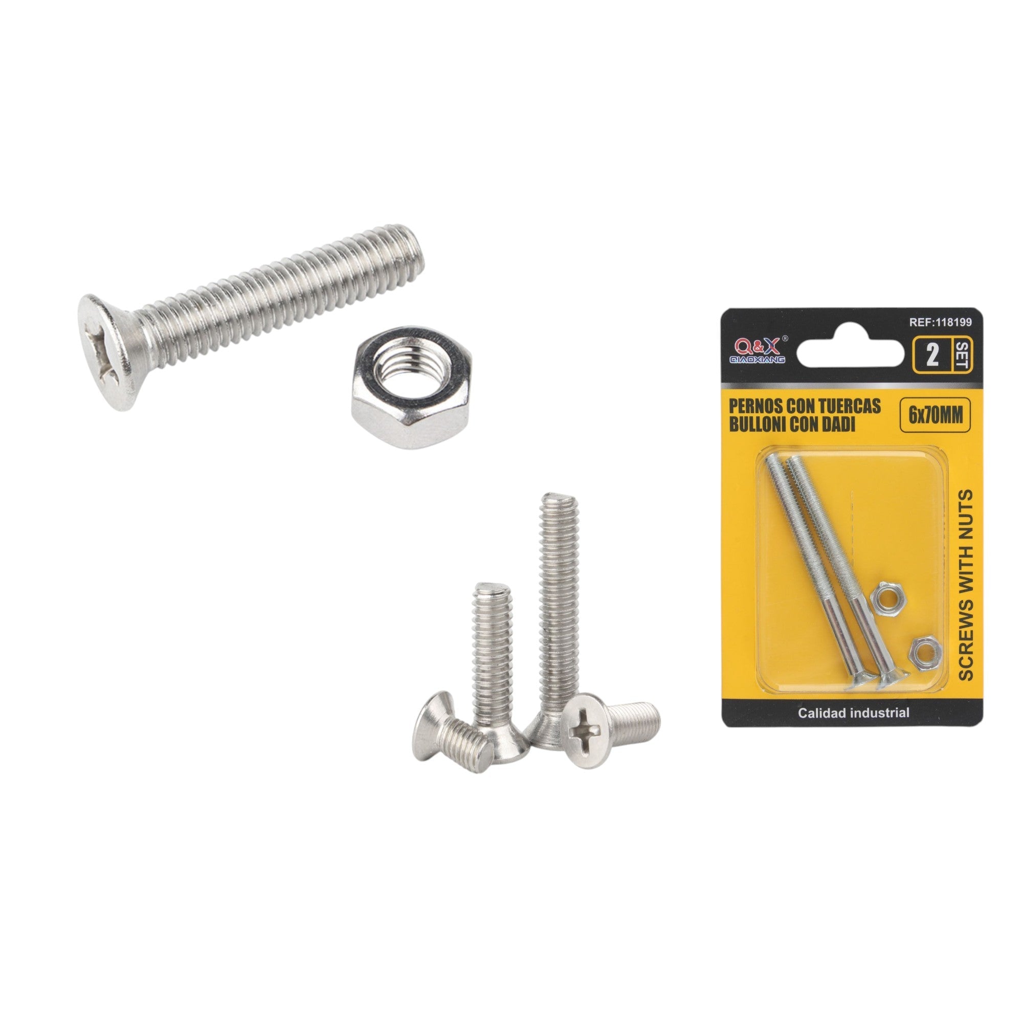 Tornillo avellanado cruz con tuerca 6×70 mm 2 set