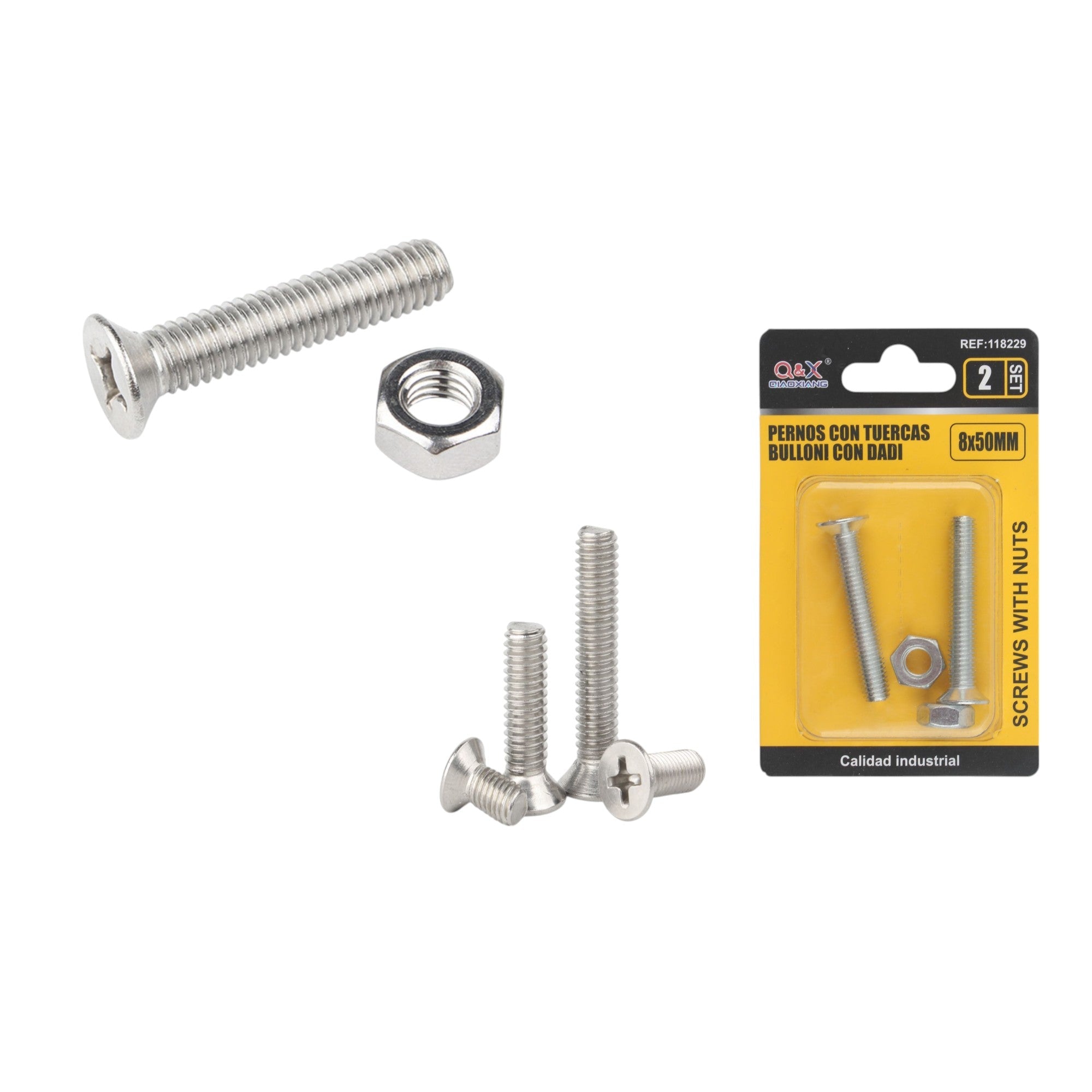 Tornillo avellanado cruz con tuerca 8×50 mm 2 set