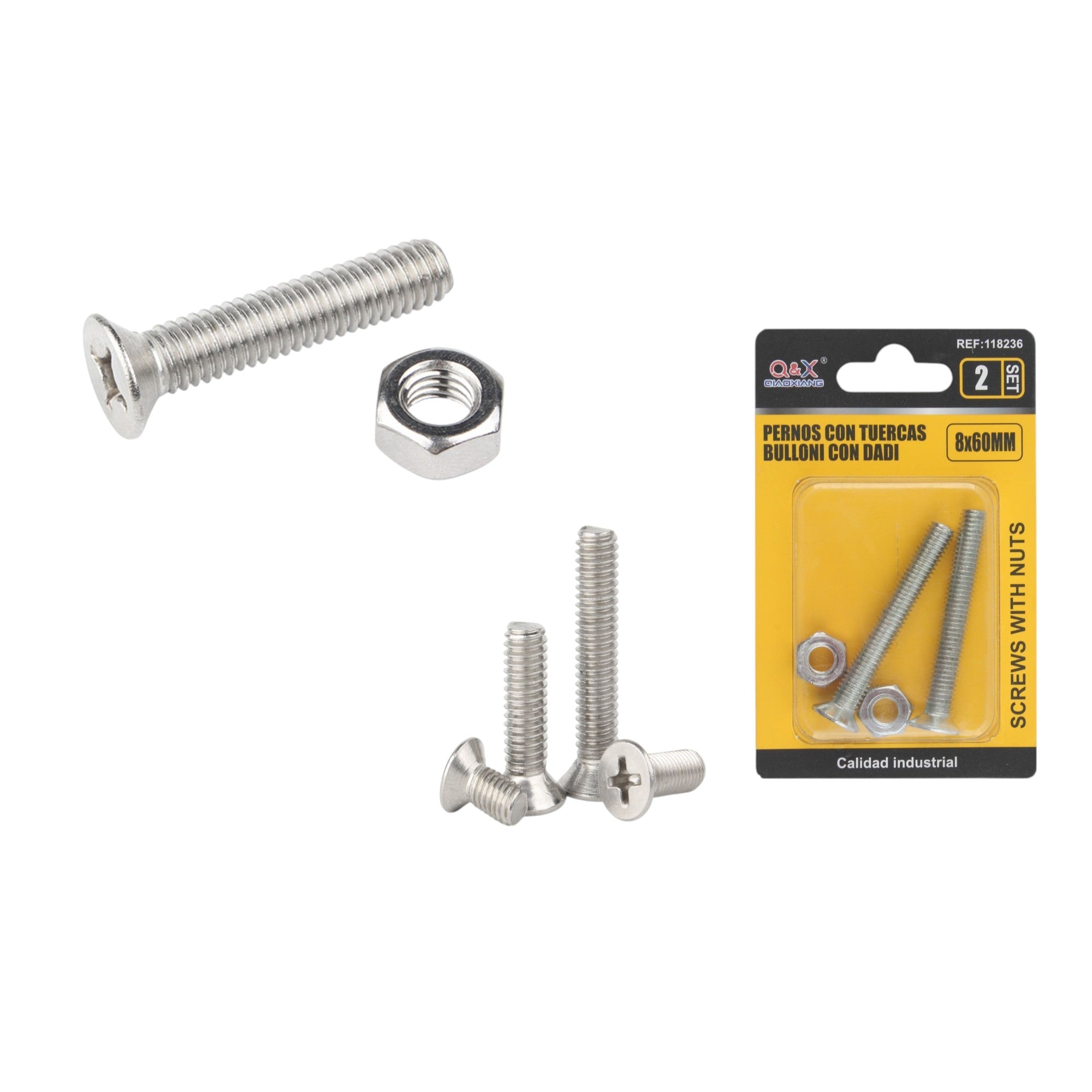 Tornillo avellanado cruz con tuerca 8×60 mm 2 set