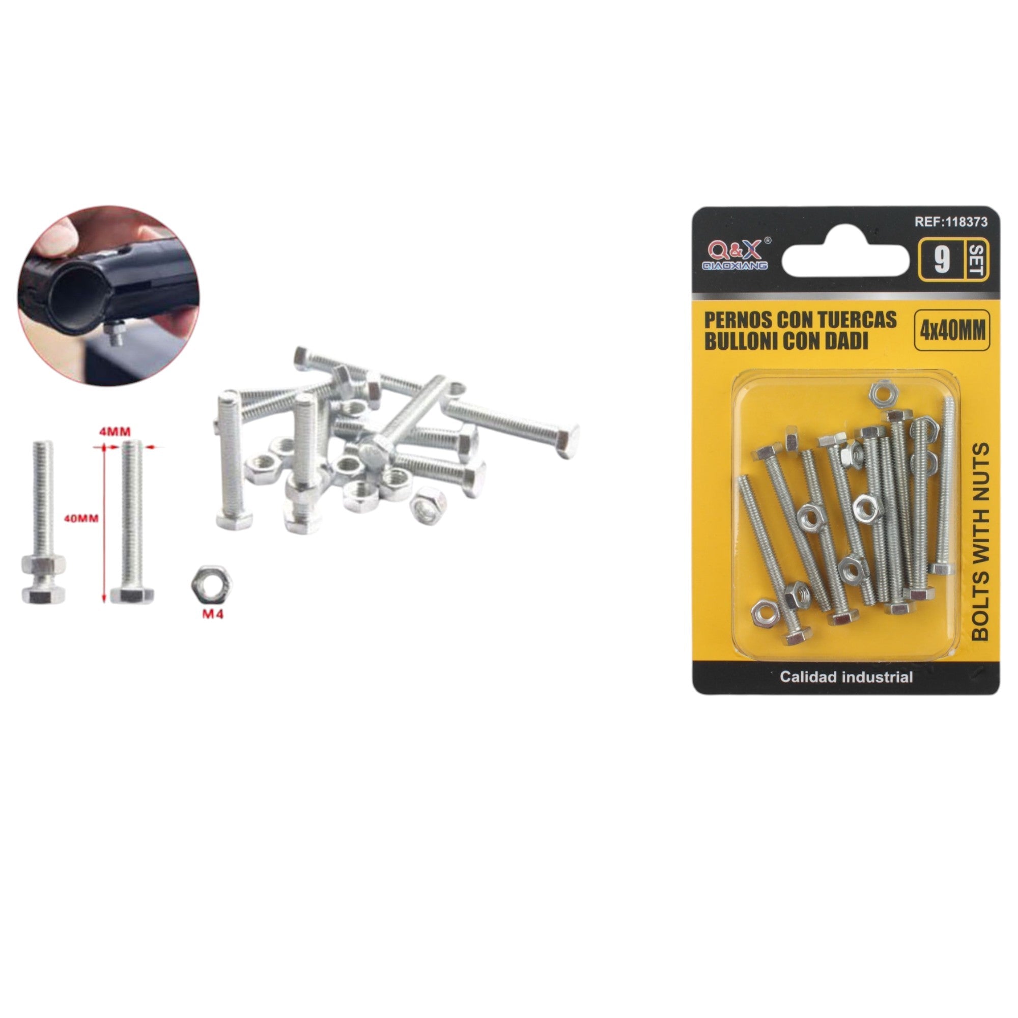 Tornillo hexagonal con tuerca 4×40 mm 9 set