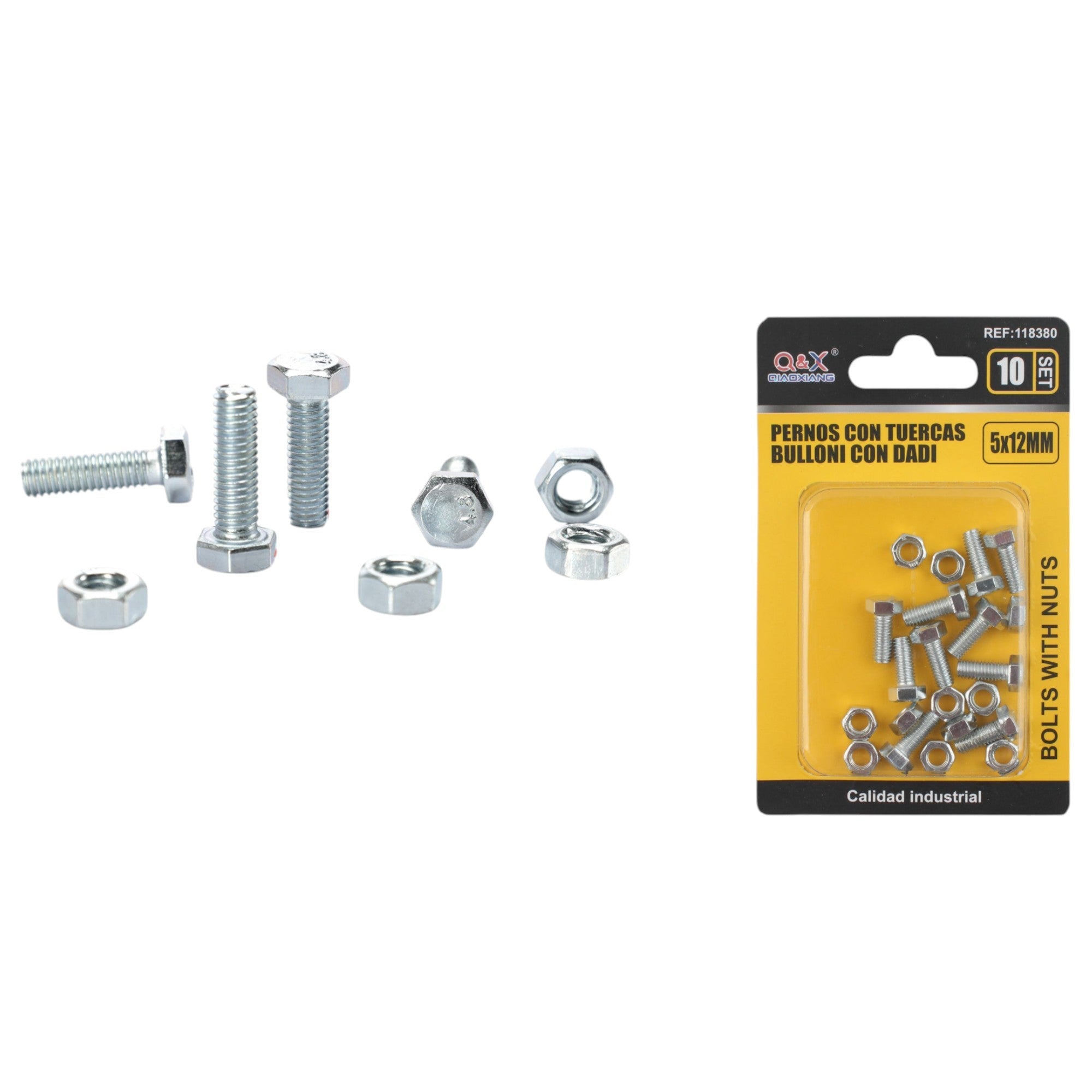 Tornillo hexagonal con tuerca 5×12 mm 10 set