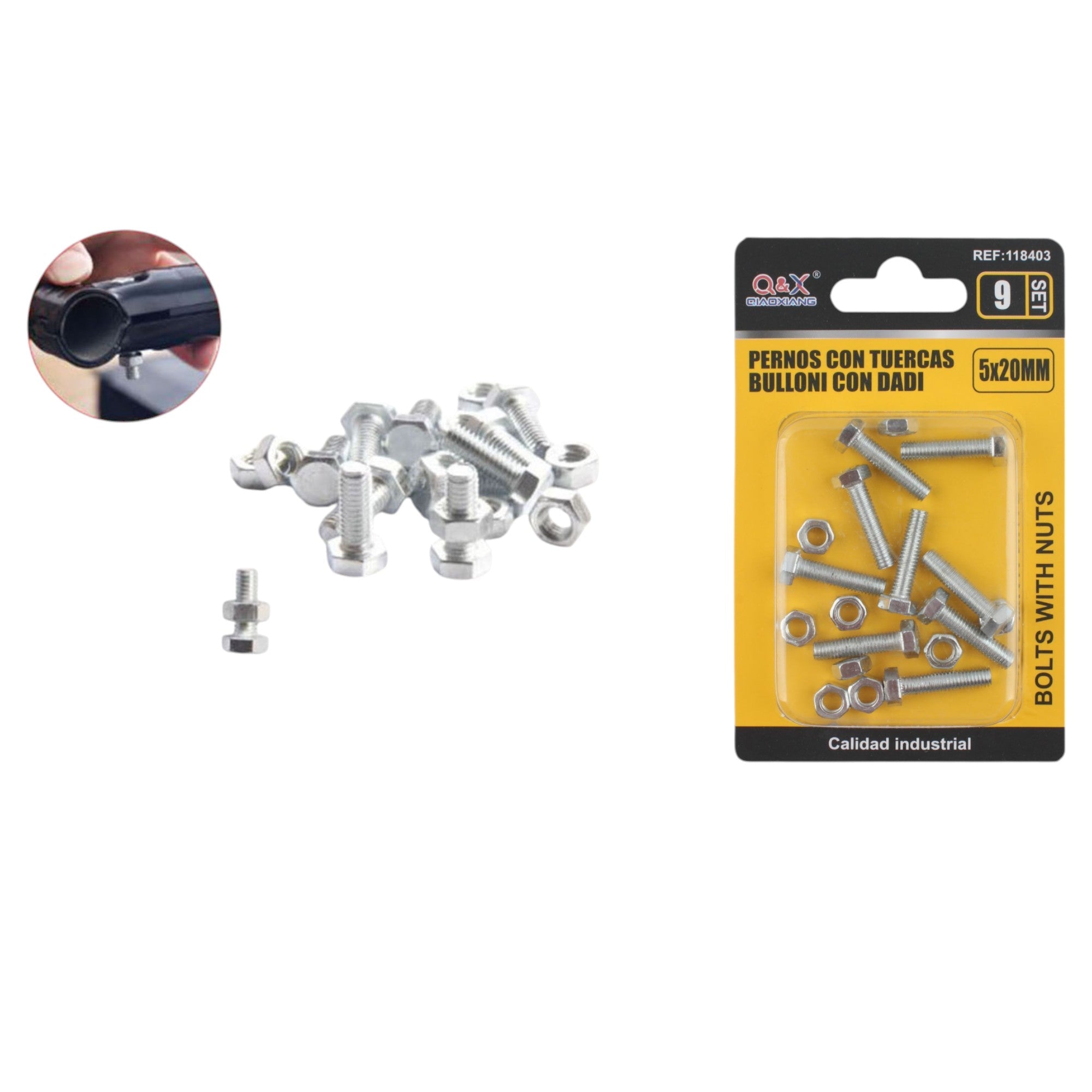 Tornillo hexagonal con tuerca 5×20 mm 9 set