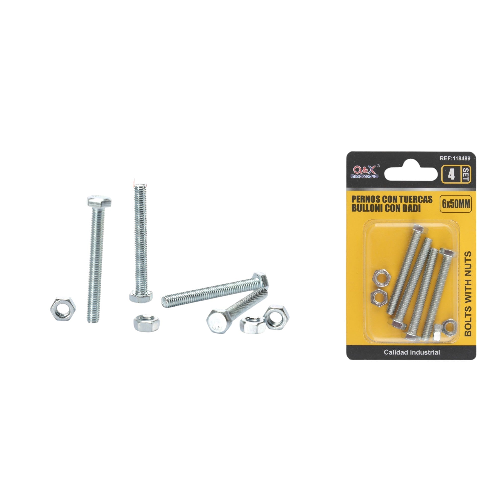 Tornillo hexagonal con tuerca 6×50 mm 4 set
