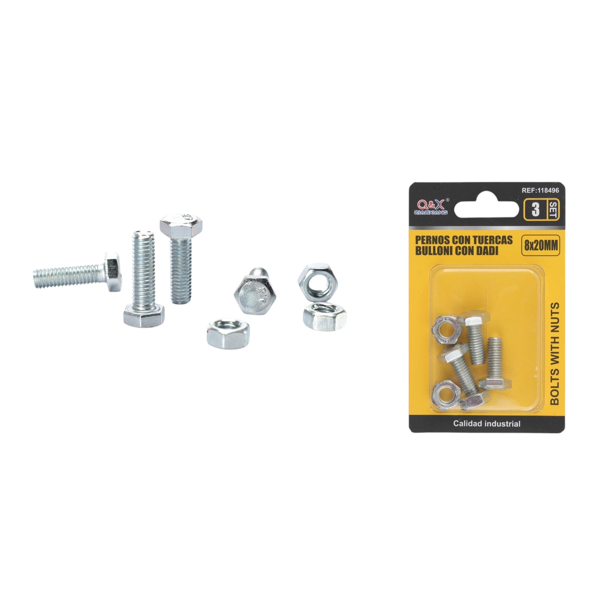 Tornillo hexagonal con tuerca 8×20 mm 3 set