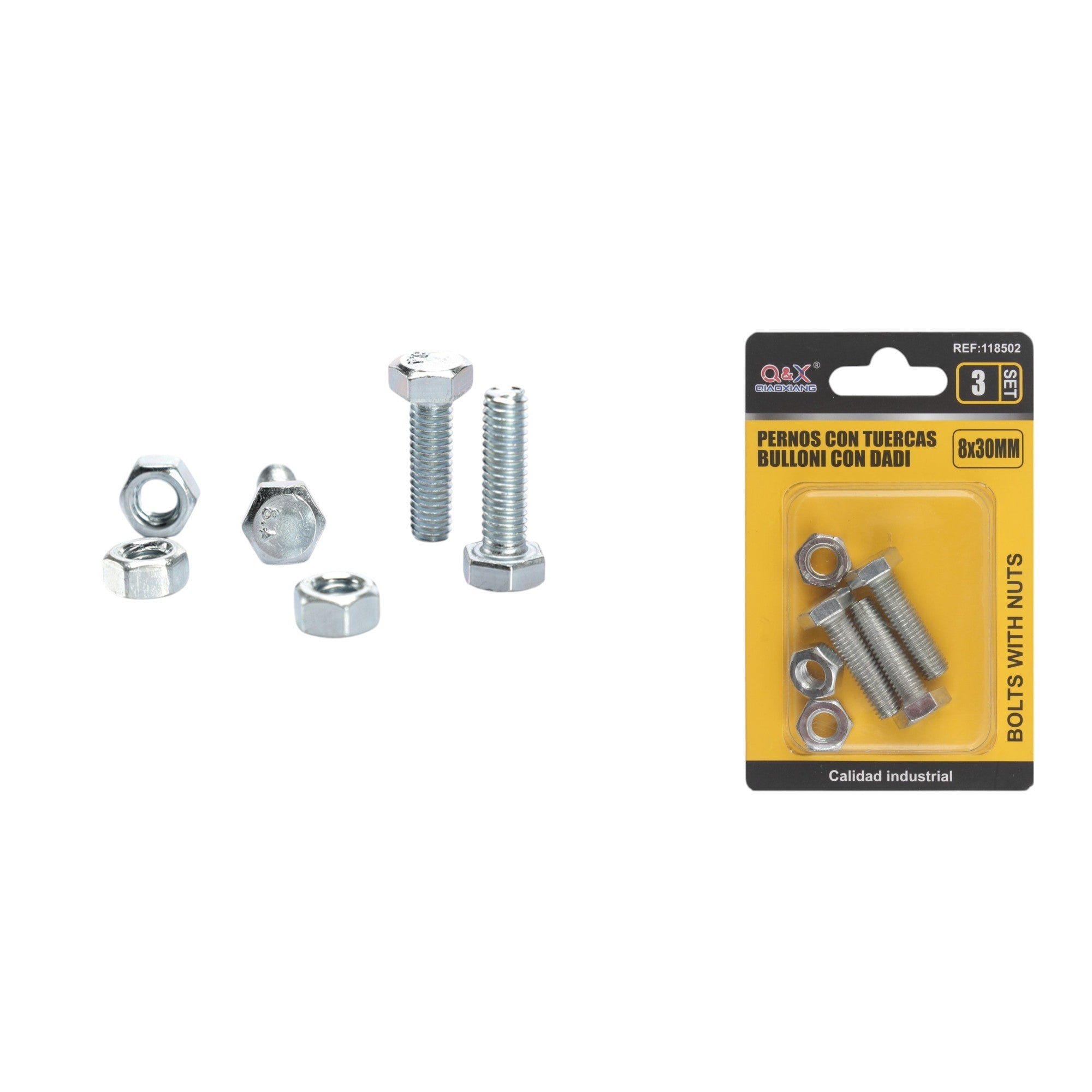 Tornillo hexagonal con tuerca 8×30 mm 3 set