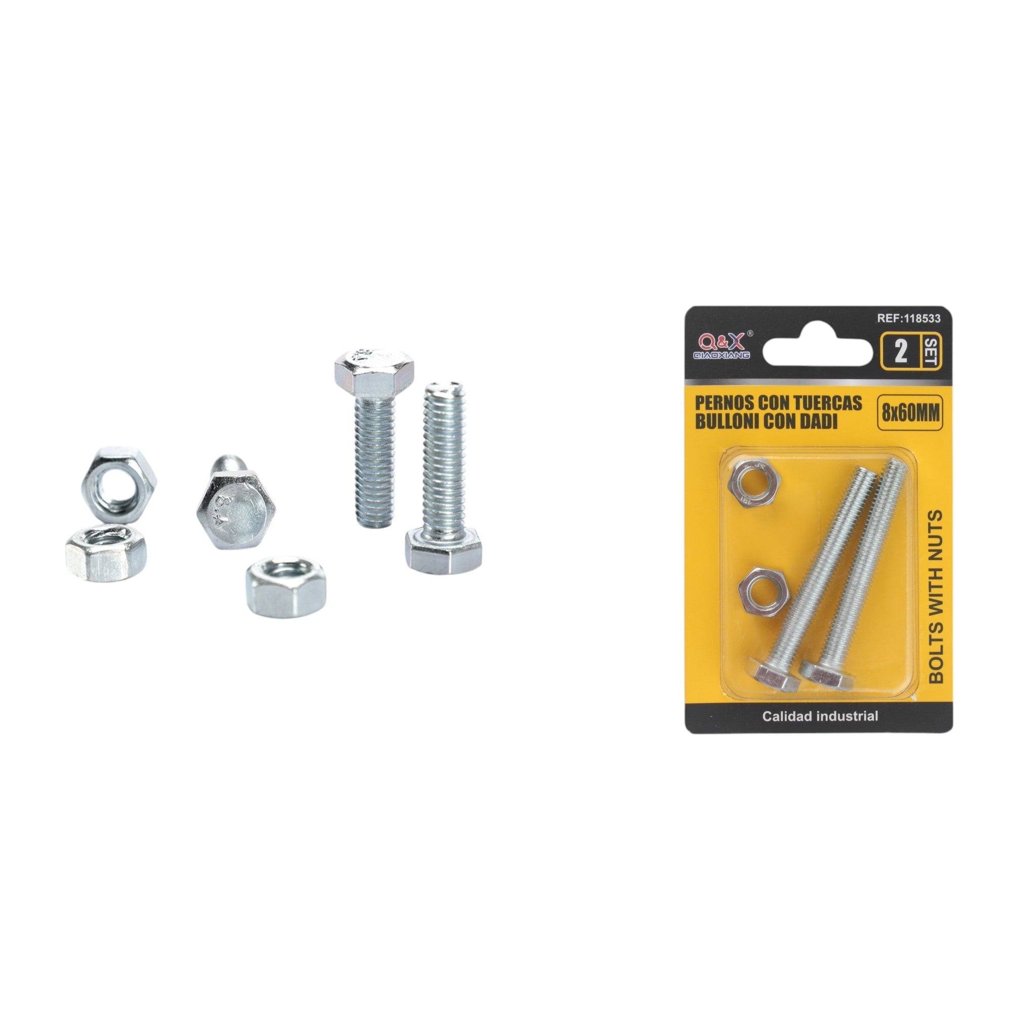 Tornillo hexagonal con tuerca 8×60 mm 2 set