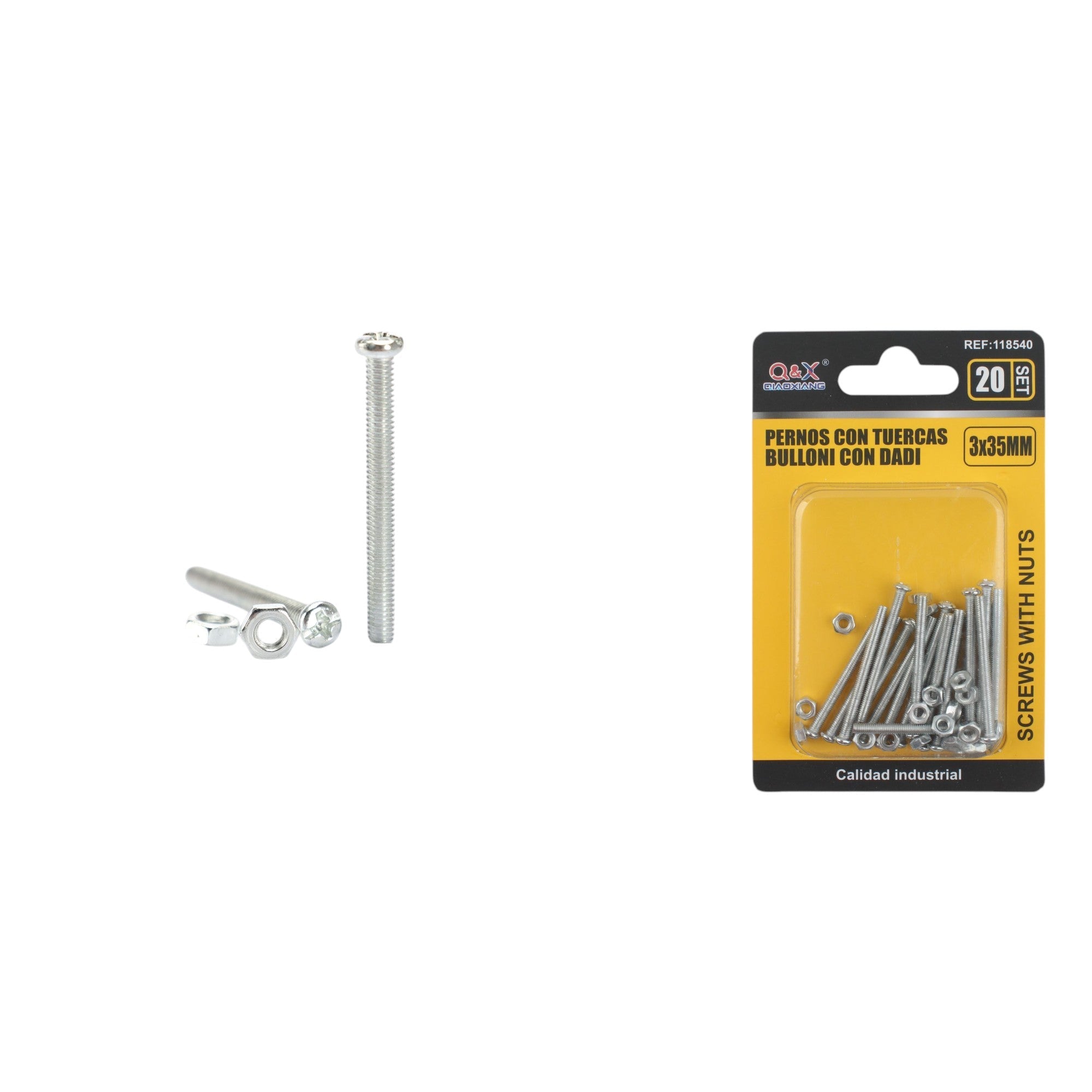 Tornillo máquina cabeza redonda cruz con tuerca 3×35 mm 20 set