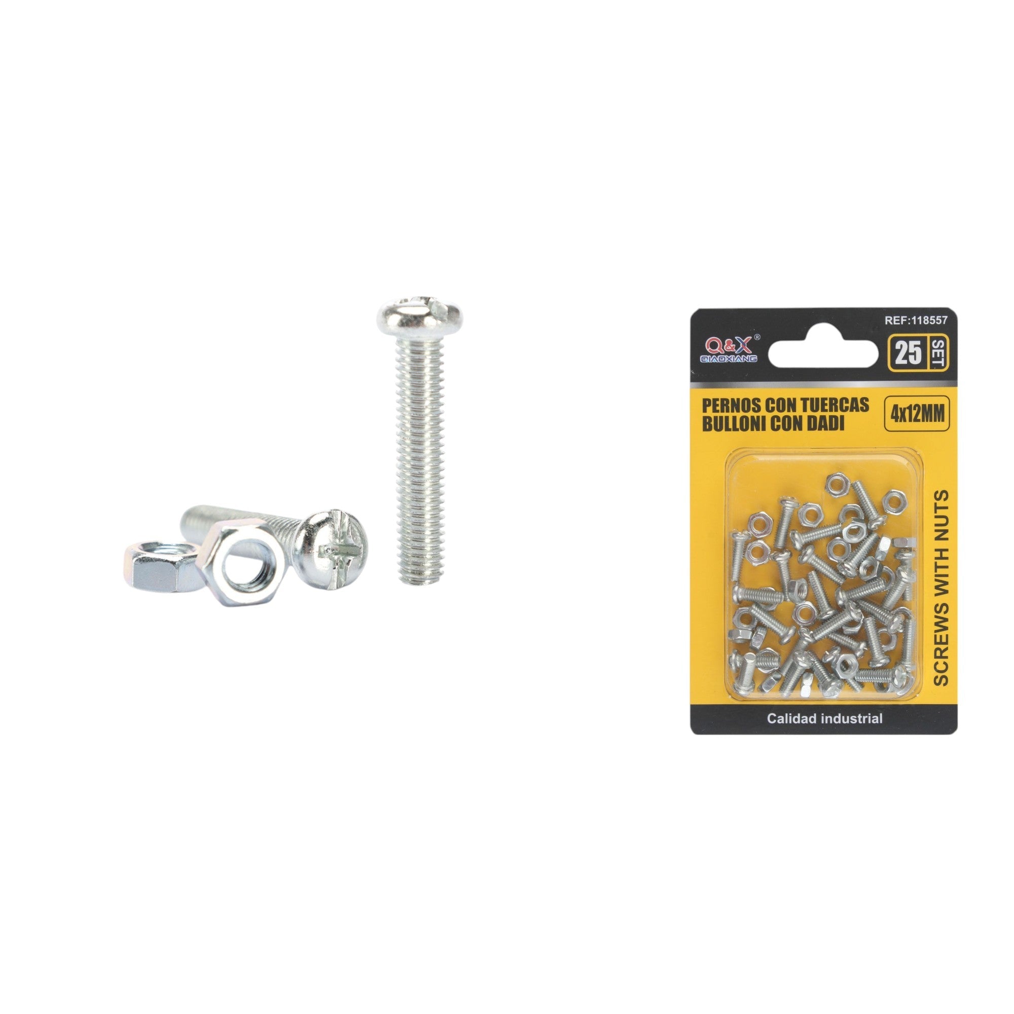 Tornillo máquina cabeza redonda cruz con tuerca 4×12 mm 25 set