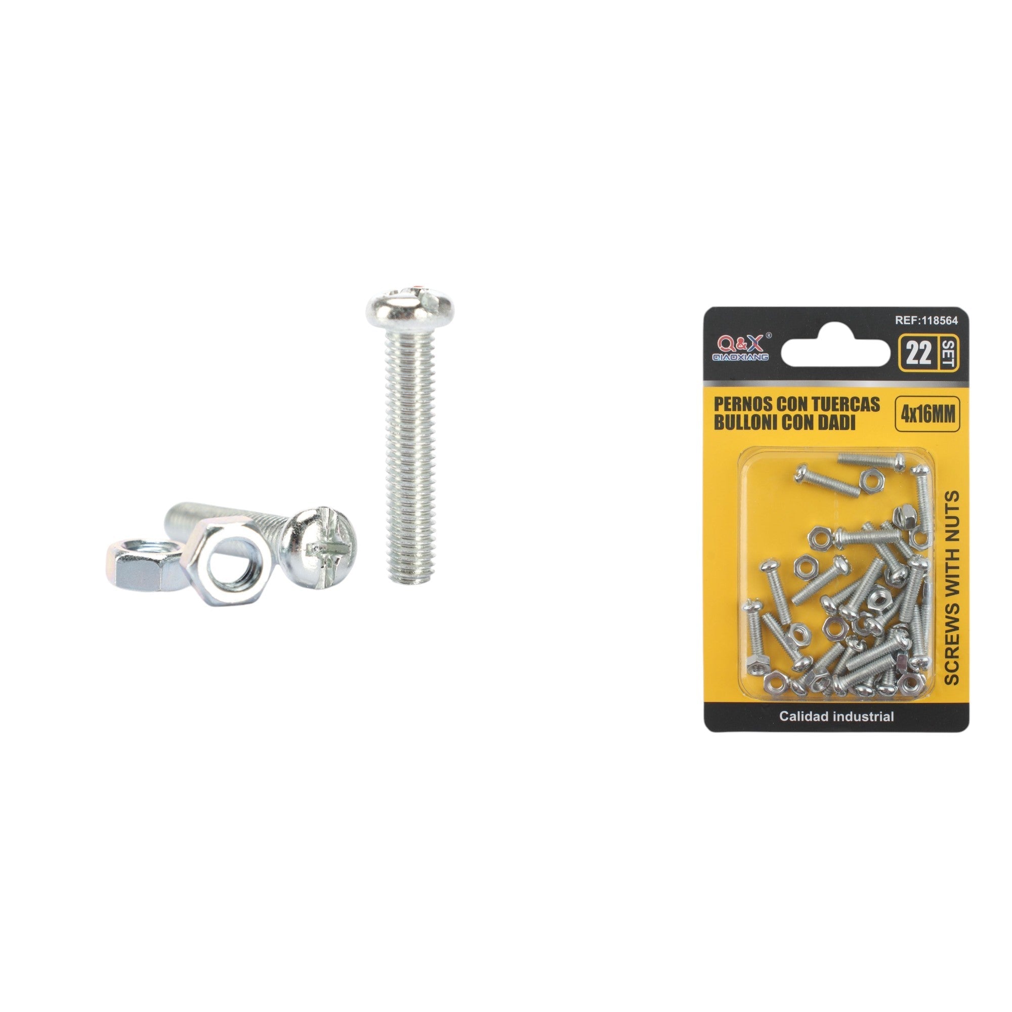 Tornillo máquina cabeza redonda cruz con tuerca 4×16 mm 22 set