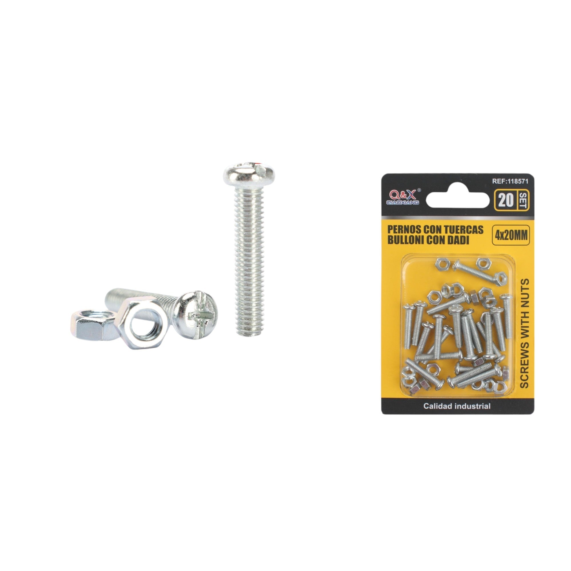 Tornillo máquina cabeza redonda cruz con tuerca 4×20 mm 20 set