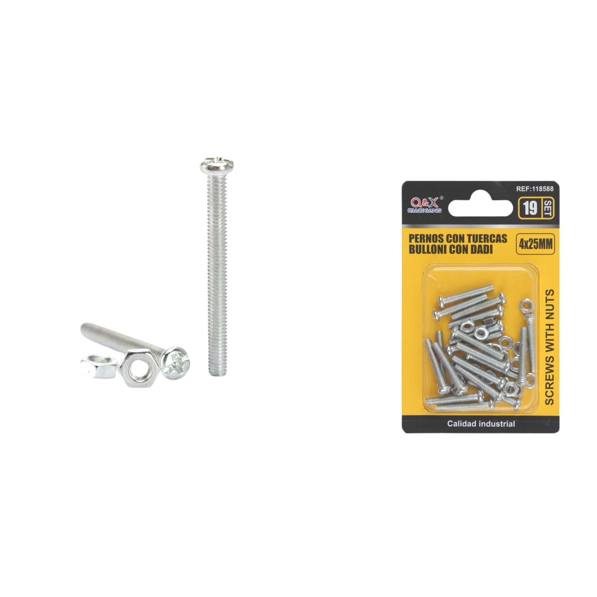 Tornillo máquina cabeza redonda cruz con tuerca 4×25 mm 19 set