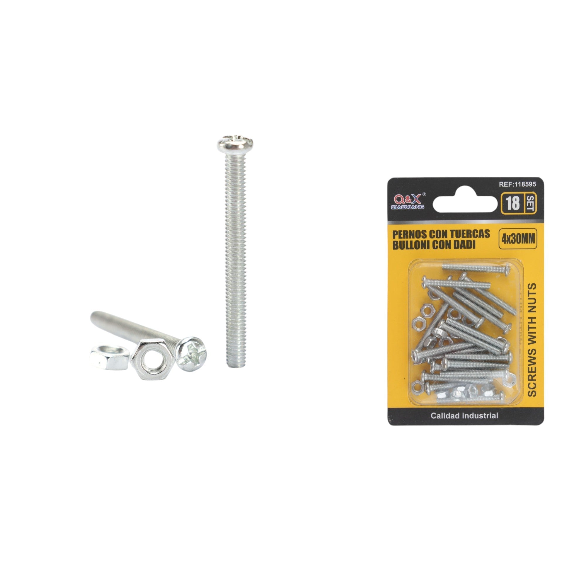 Tornillo máquina cabeza redonda cruz con tuerca 4×30 mm 18 set