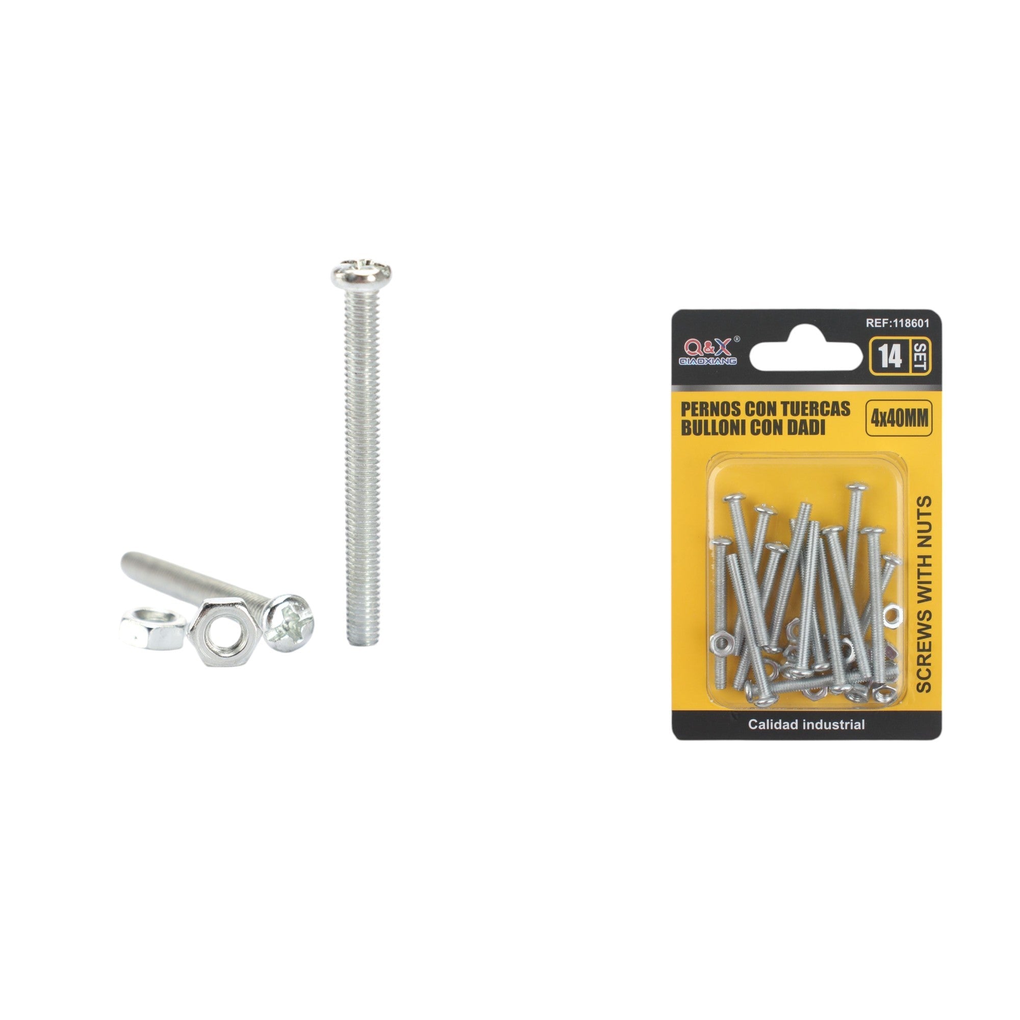 Tornillo máquina cabeza redonda cruz con tuerca 4×40 mm 14 set