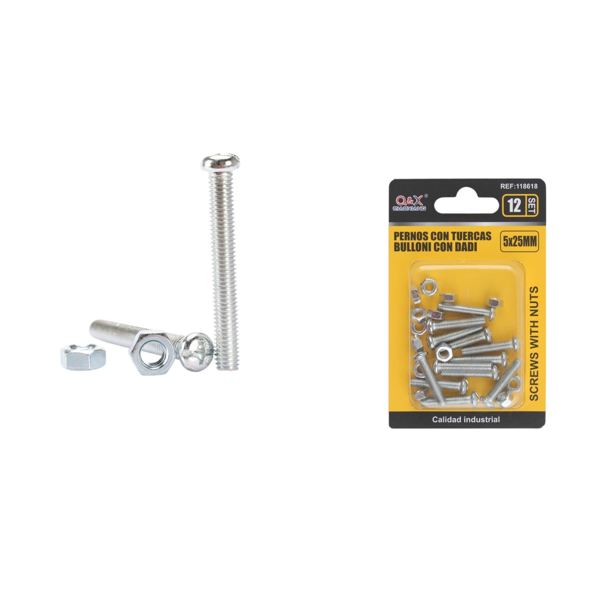 Tornillo máquina cabeza redonda cruz con tuerca 5×25 mm 12 set