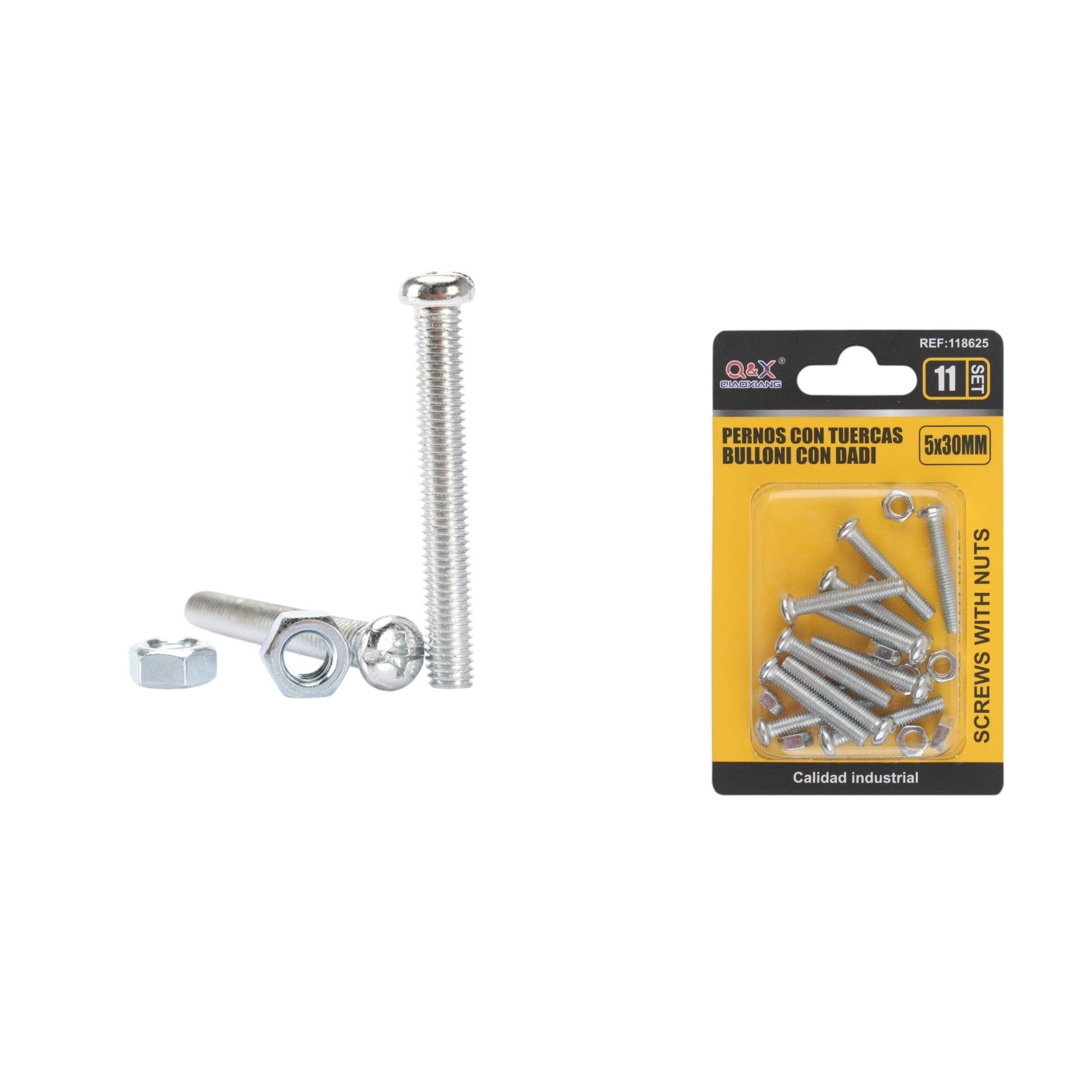 Tornillo máquina cabeza redonda cruz con tuerca 5×30 mm 11 set