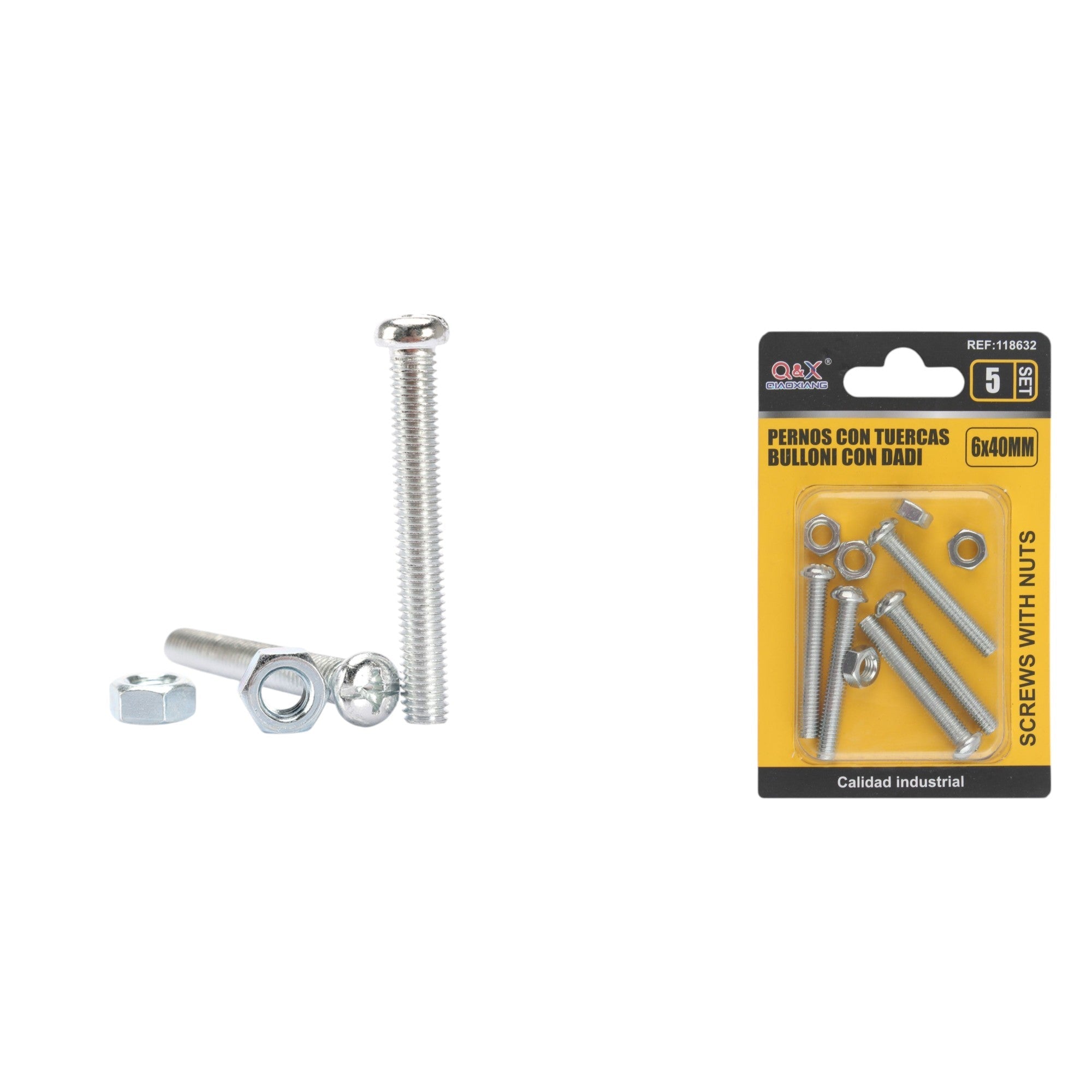 Tornillo máquina cabeza redonda cruz con tuerca 6×40 mm 5 set