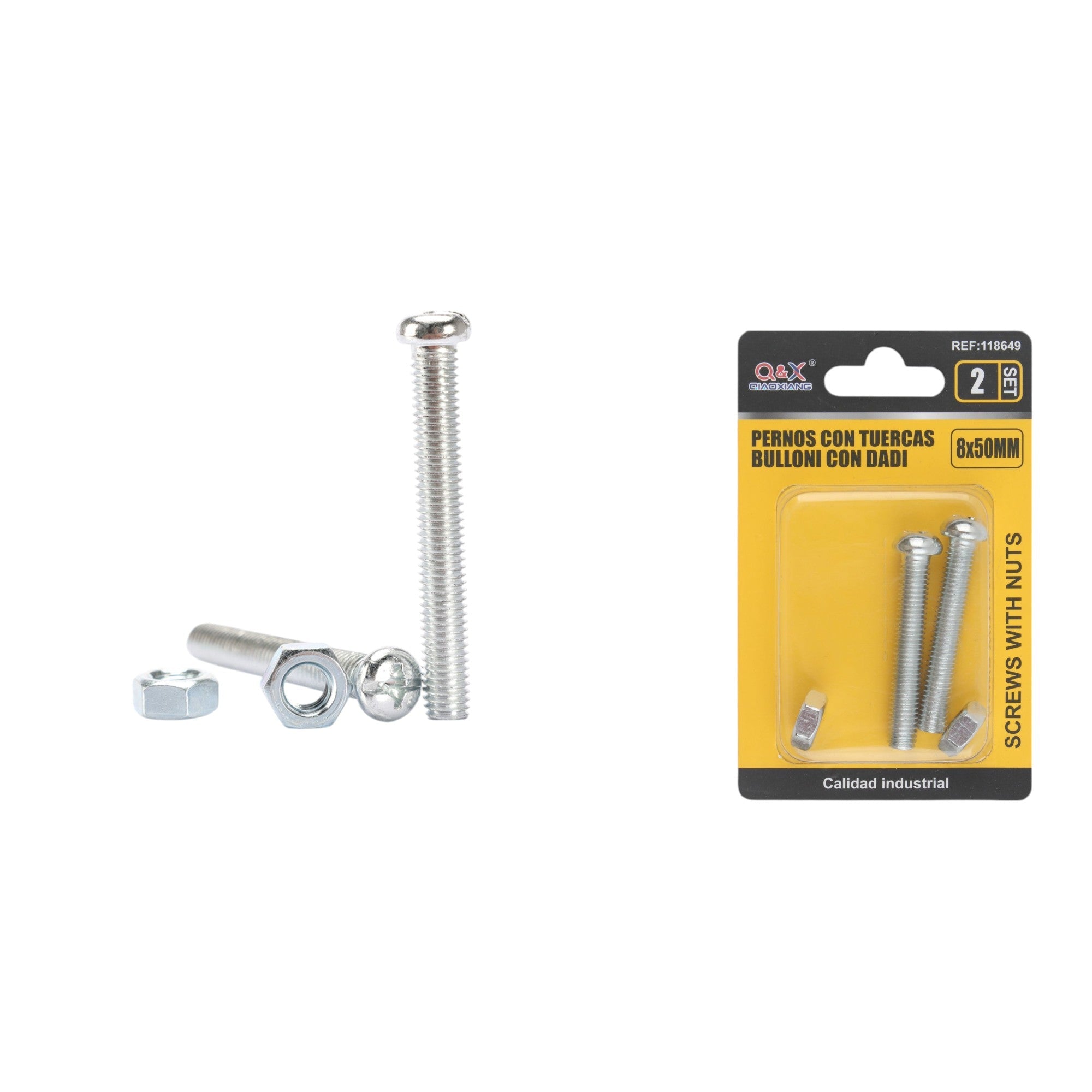 Tornillo máquina cabeza redonda cruz con tuerca 8×50 mm 2 set