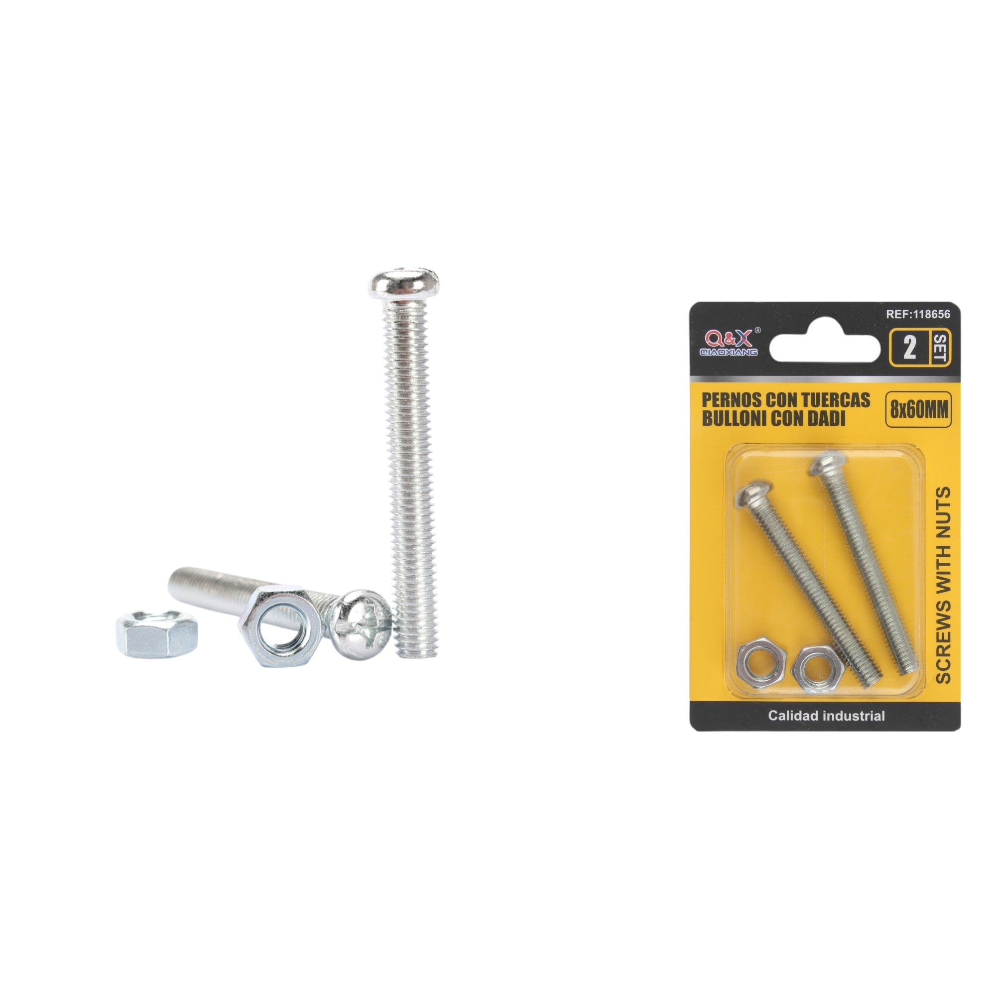 Tornillo máquina cabeza redonda cruz con tuerca 8×60 mm 2 set