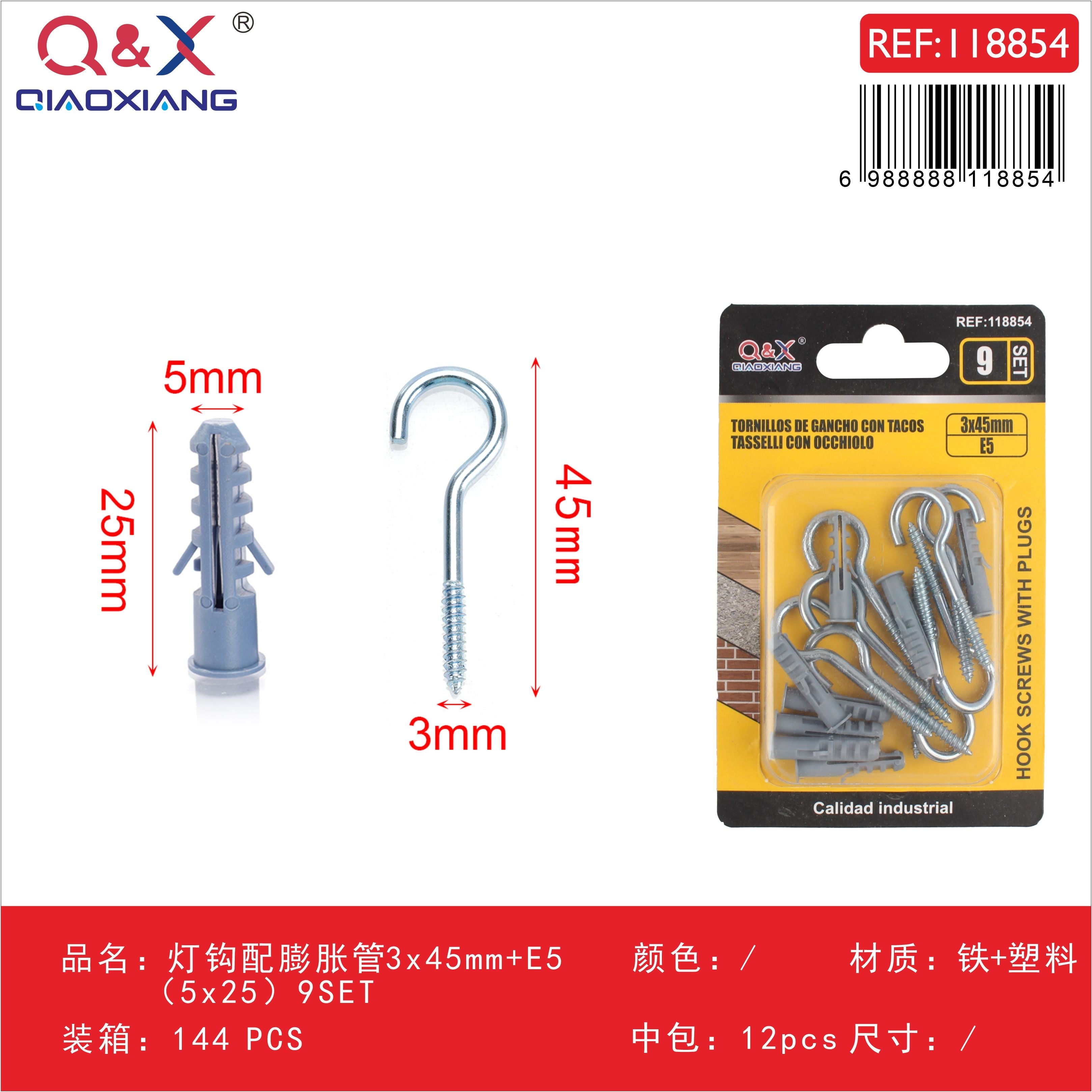 Gancho para lámpara con tarugo 3×45 mm + E5 (5×25) 9 set