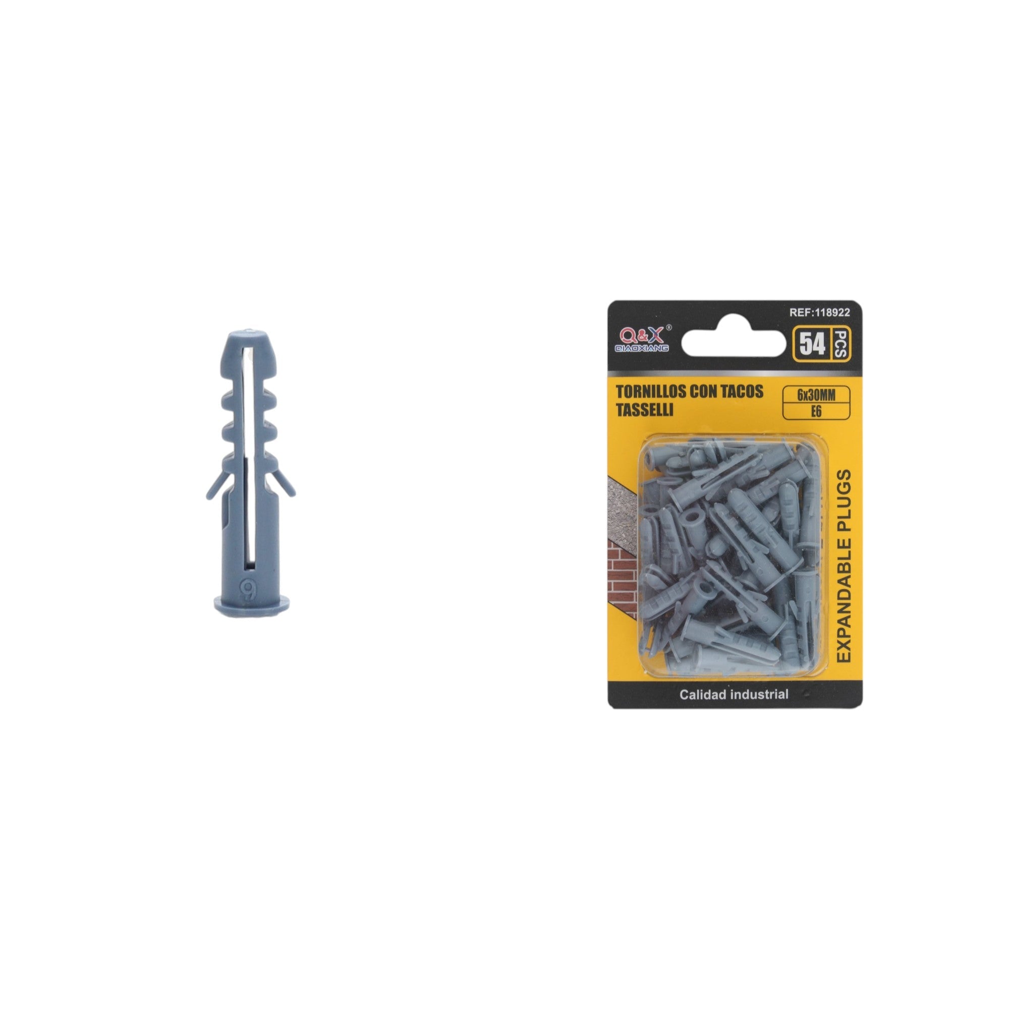 Tarugo plástico 6×30 mm diámetro 6 mm 54 pcs