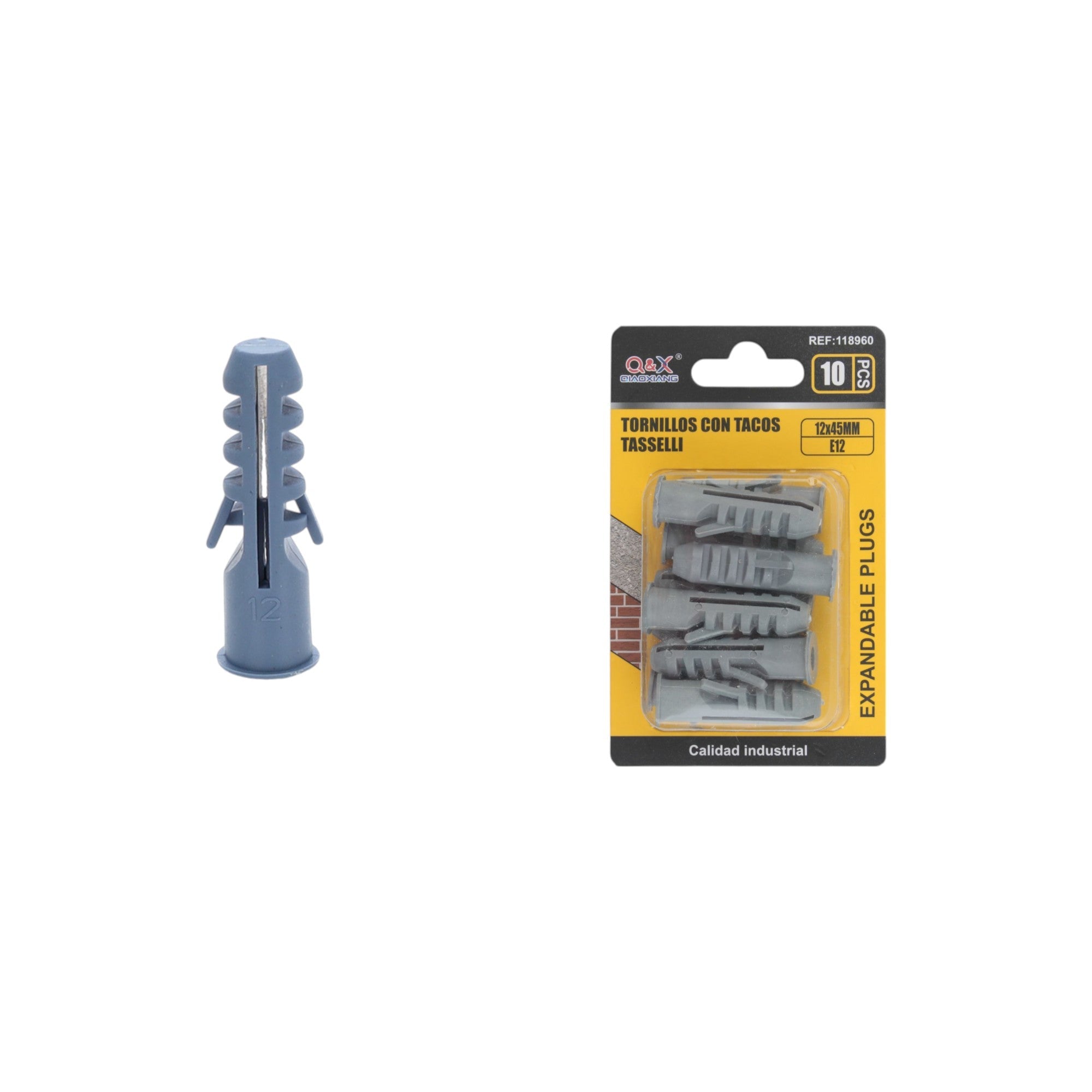 Tarugo plástico 12×45 mm diámetro 12 mm 10 pcs