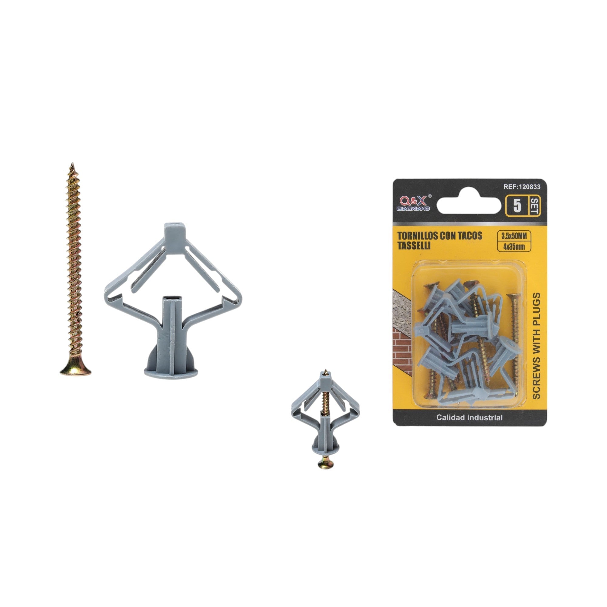 Tarugo tipo mariposa con clavo para fibrocemento 3.5x50 mm 5 sets