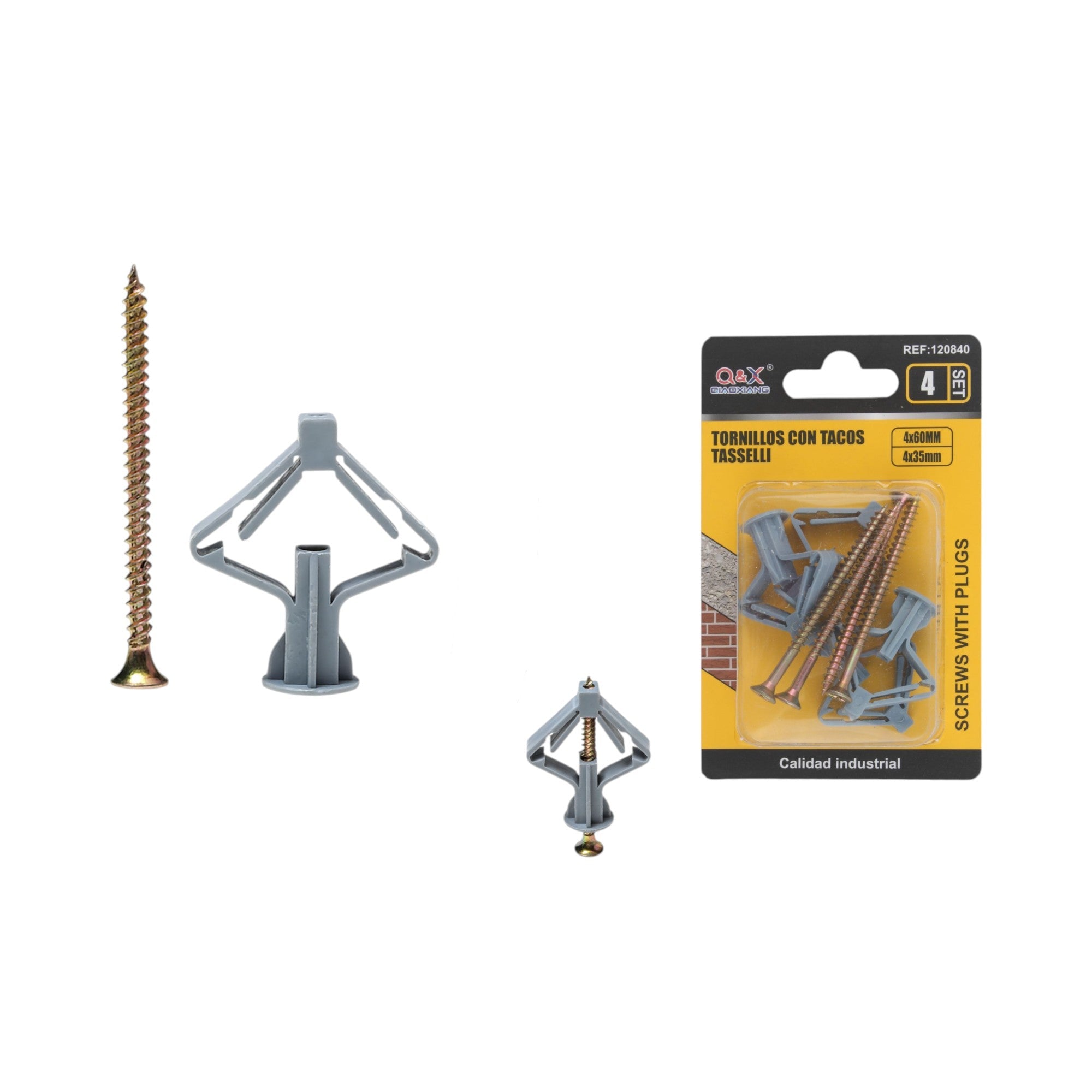 Tarugo tipo mariposa con clavo para fibrocemento 4x60 mm 4 sets