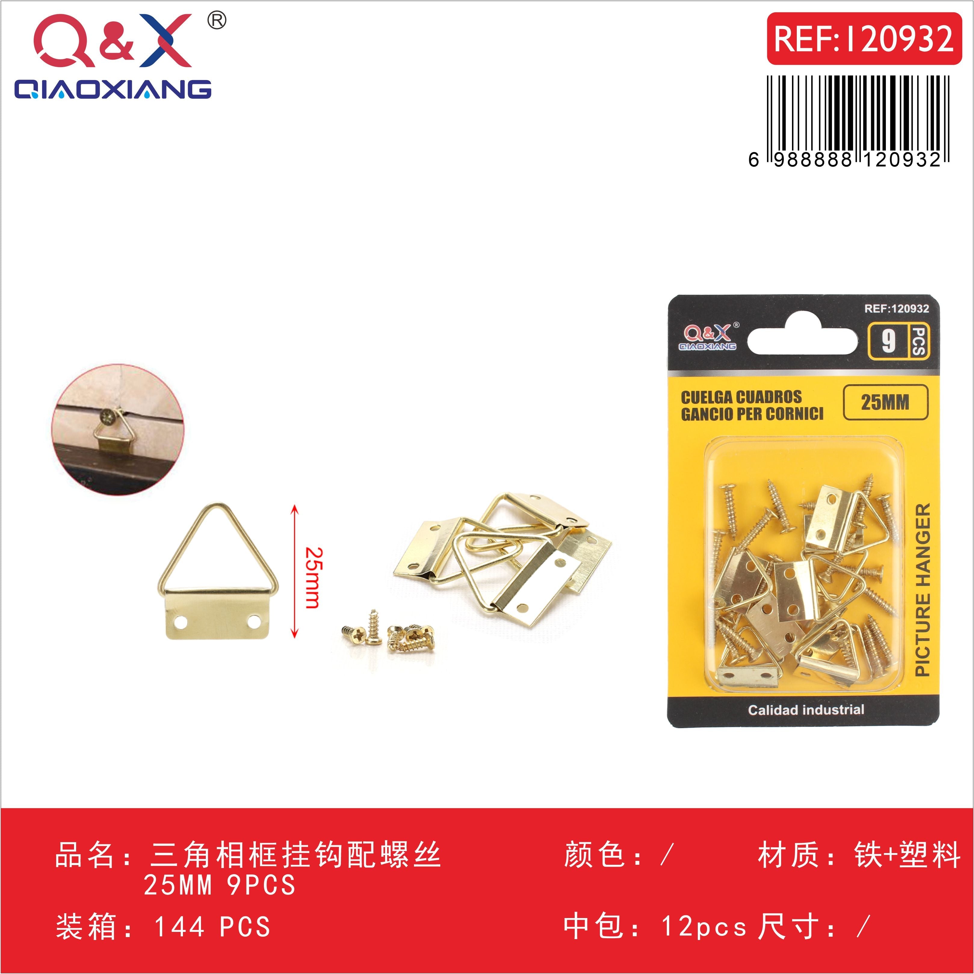 Gancho triangular para marco con tornillos 25 mm 9 pcs