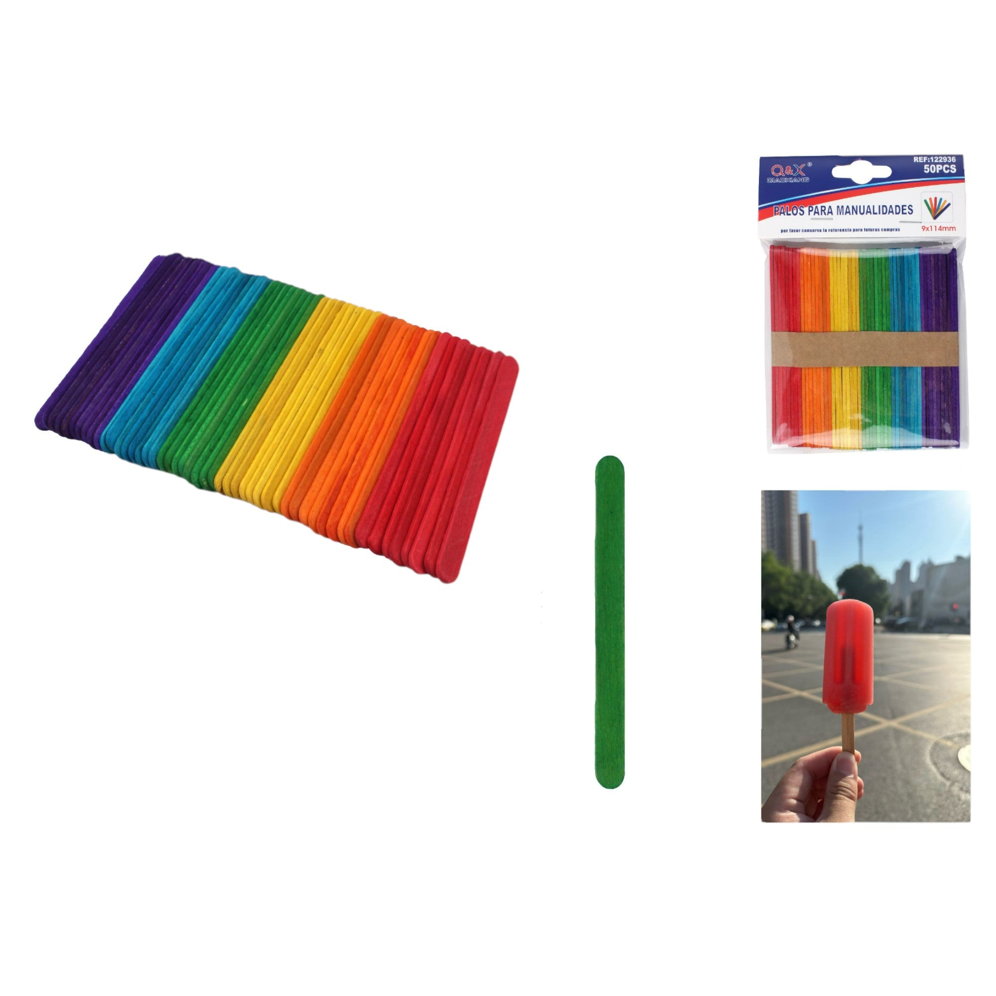 Palitos de Madera de Colores – 50 Piezas