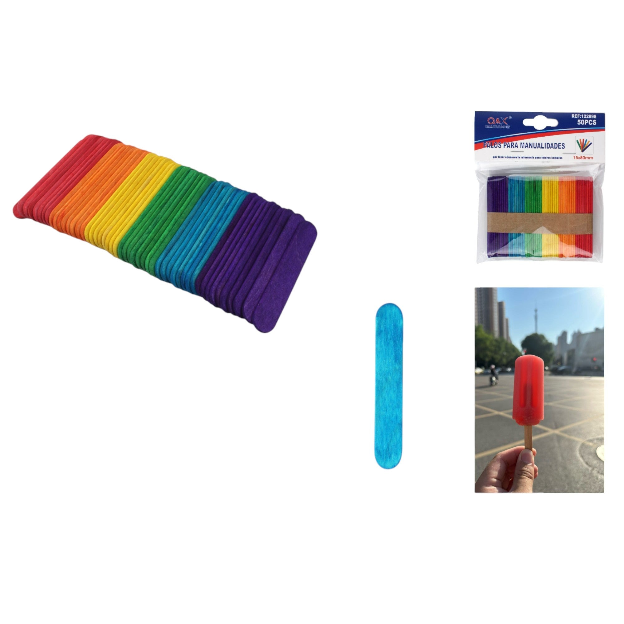 Palitos de helado de colores 80 mm pack 50 unidades