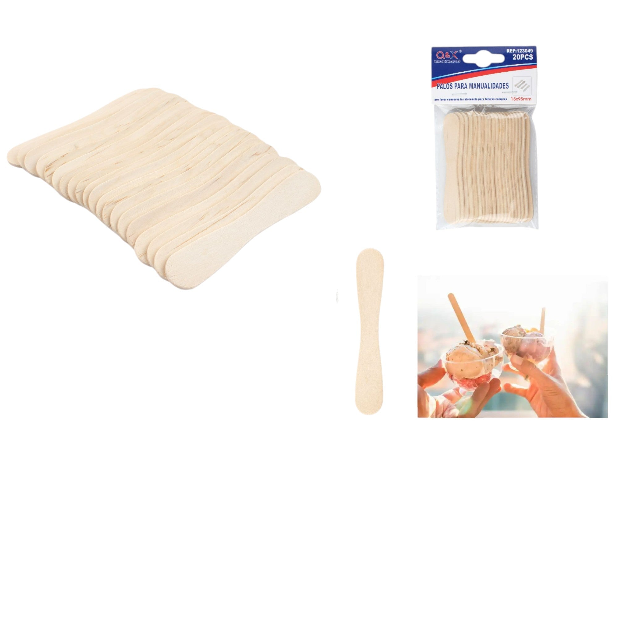 Cucharas de helado de madera natural 95 mm pack 20 unidades