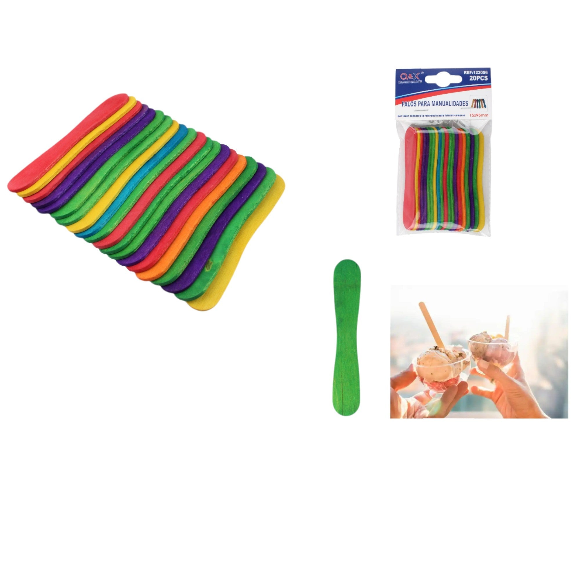 Cucharas de helado de madera de colores 95 mm pack 20 unidades