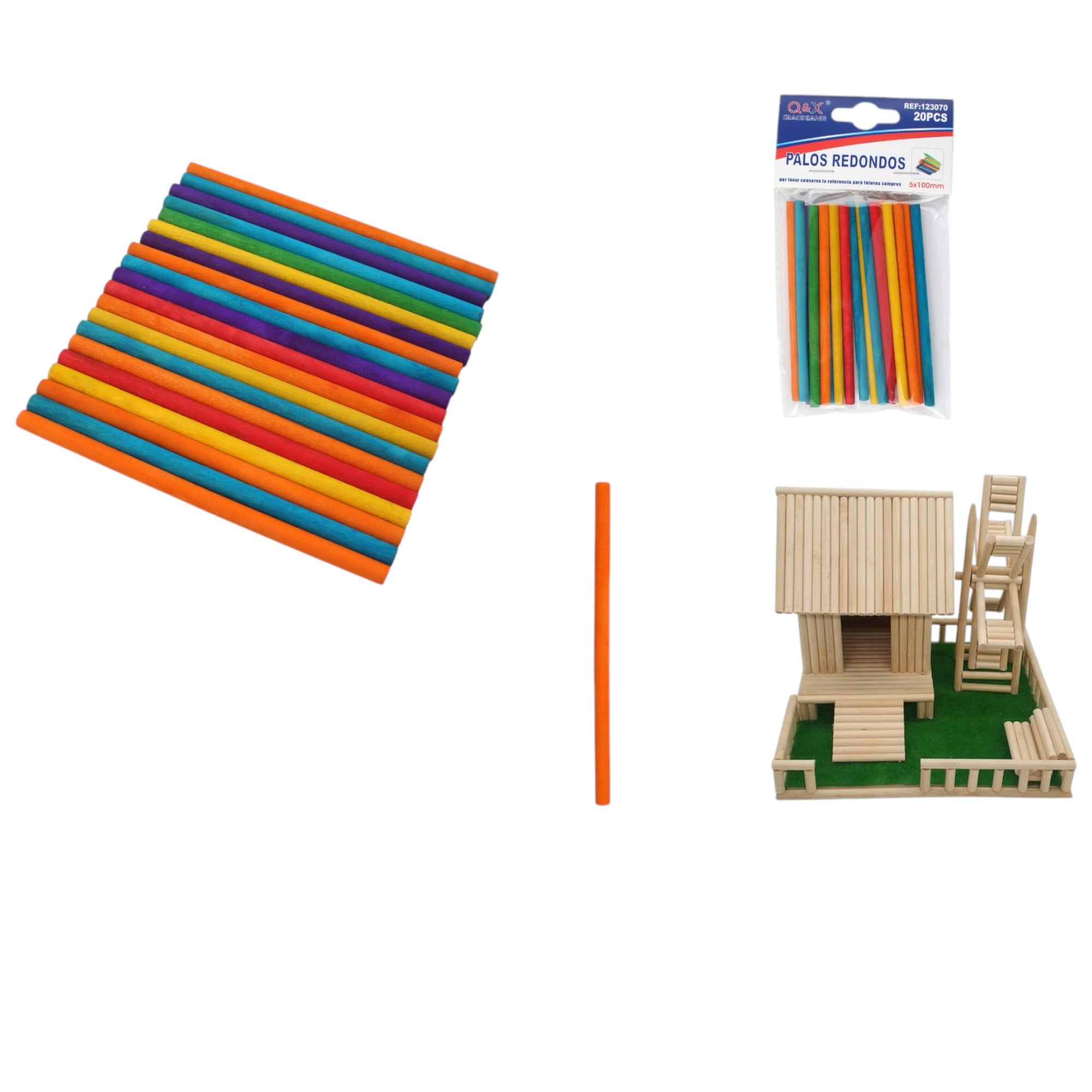 Palos Redondos de Madera de Colores – 20 Piezas