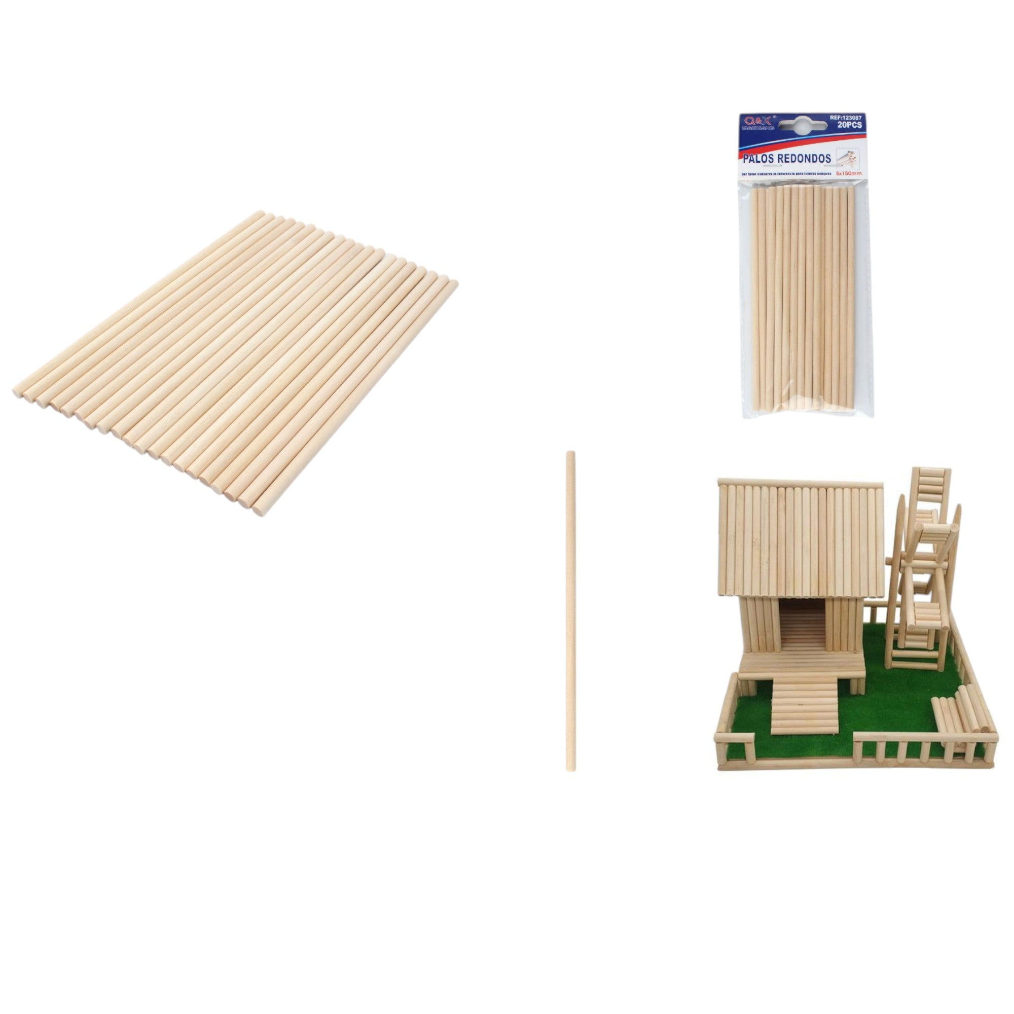 Palos Redondos de Madera Natural – 20 Piezas