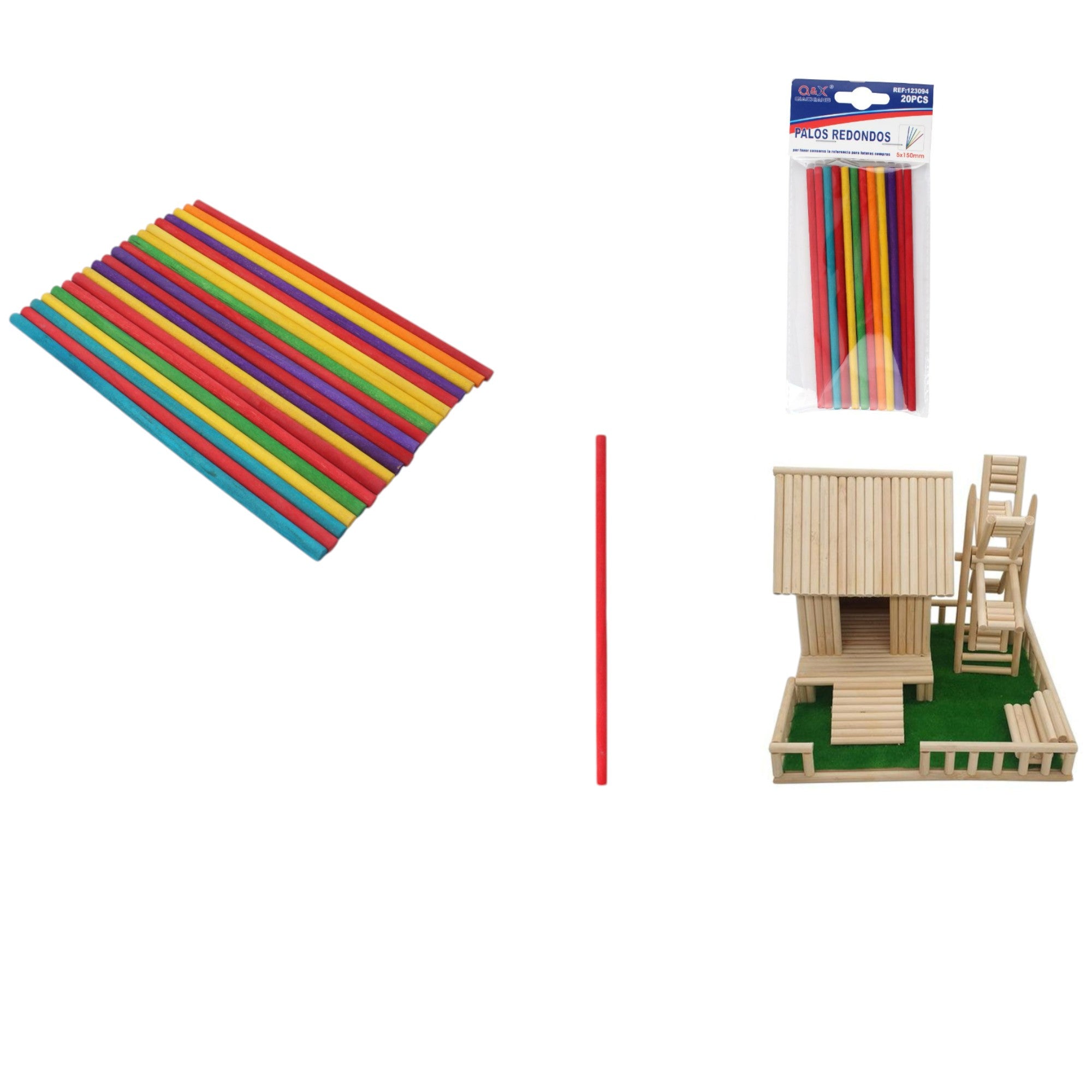 Palos Redondos de Madera de Colores – 20 Piezas