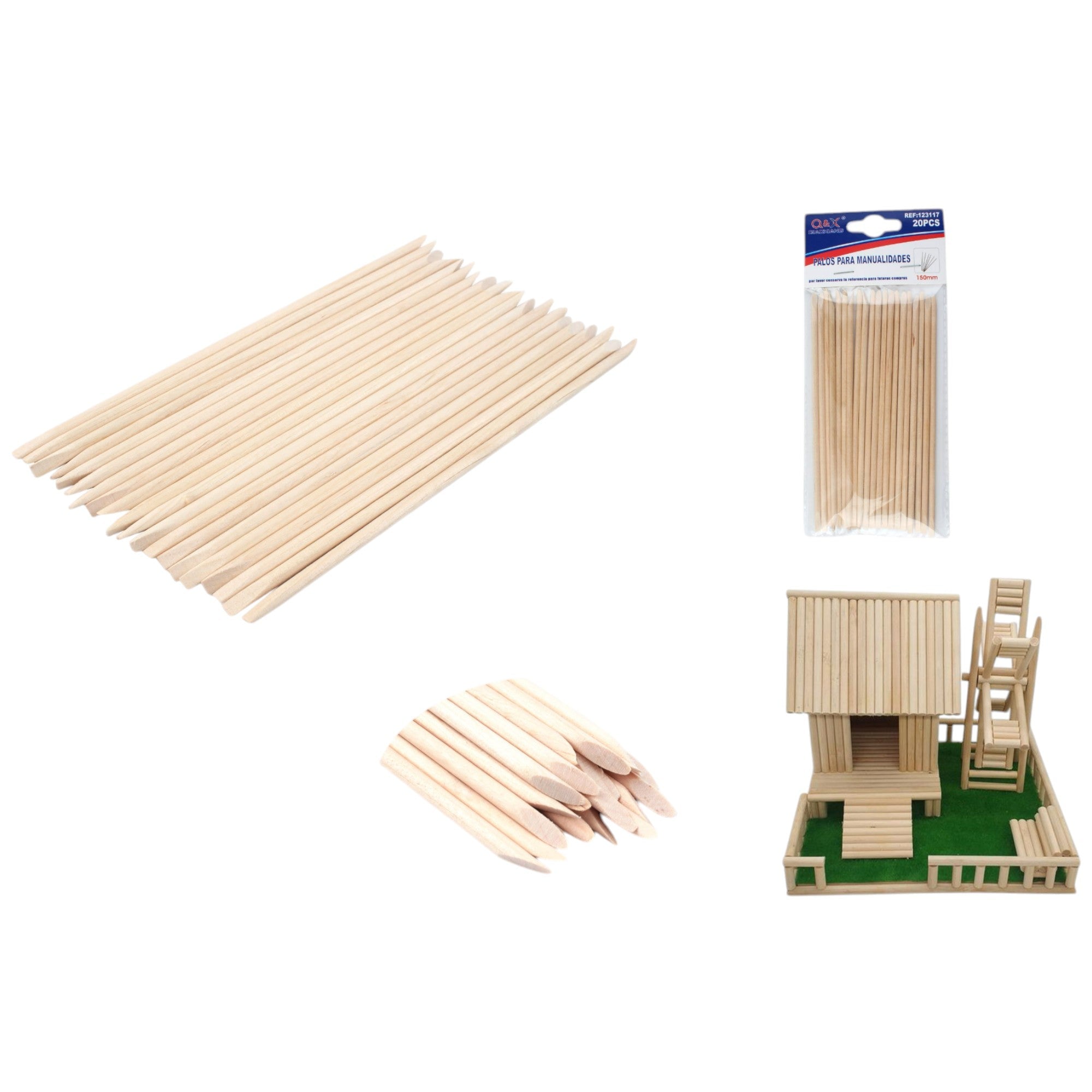 Palitos de madera mixtos plano y diagonal 150 mm pack 20 unidades