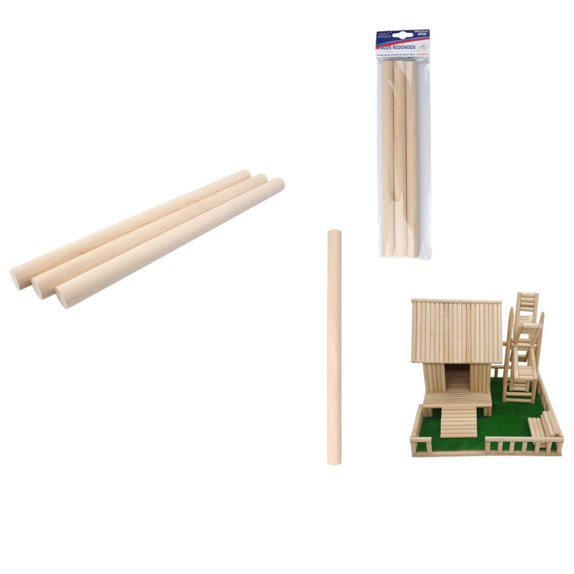 Palos de Madera Redondos – 3 Piezas