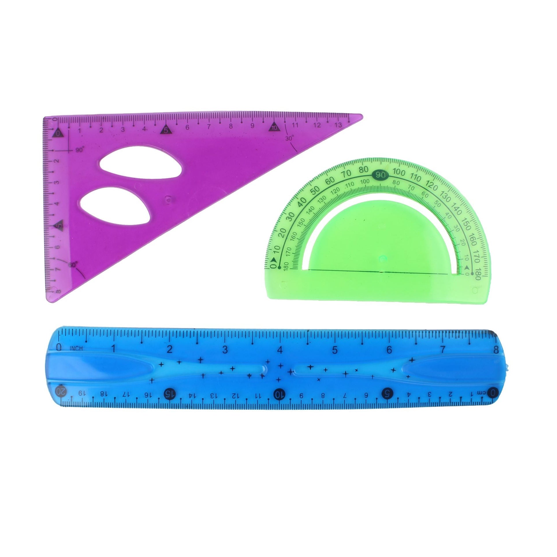 Set de reglas flexibles 20 cm pack tres piezas
