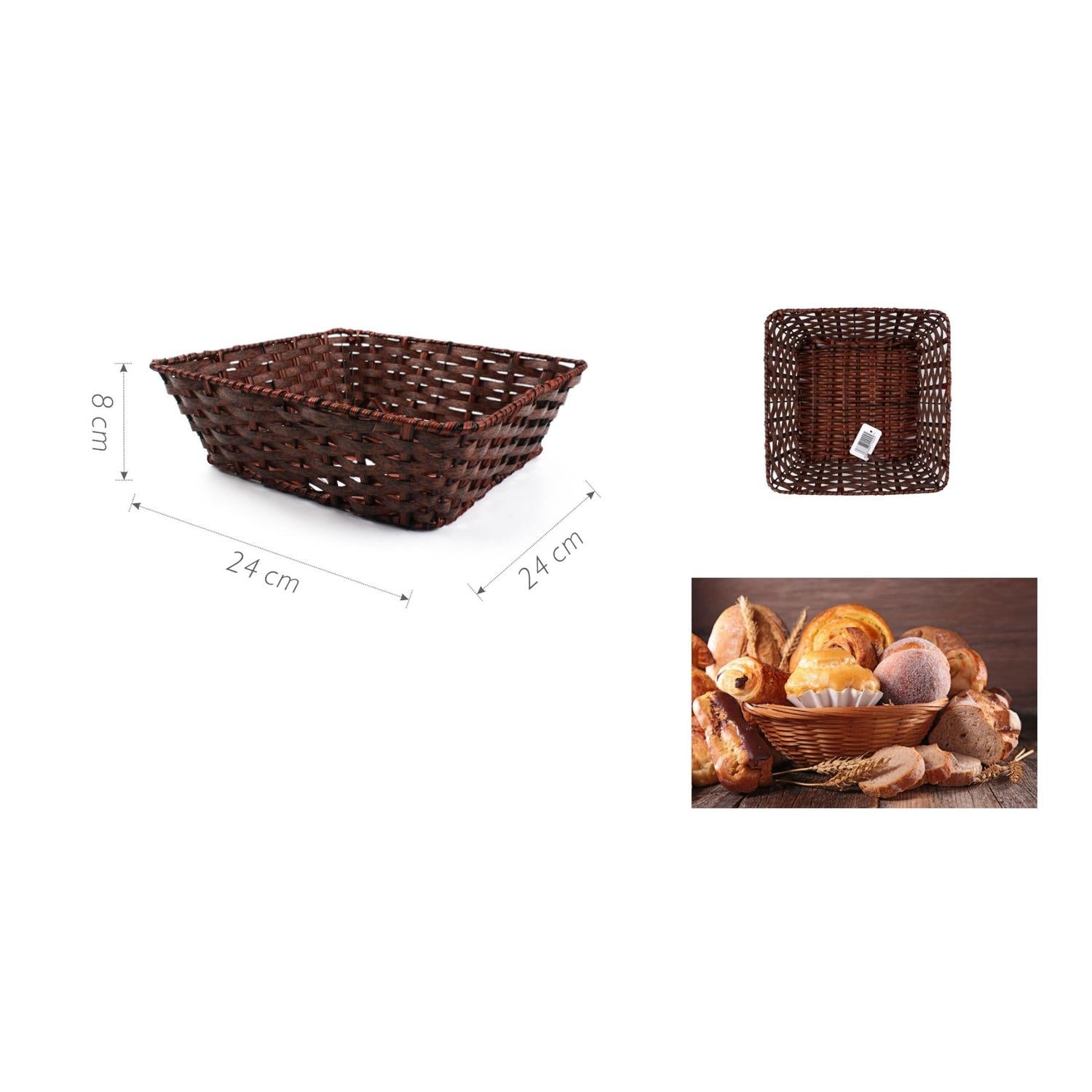 Cesta de mimbre para pan 24 x 24 x 8 cm