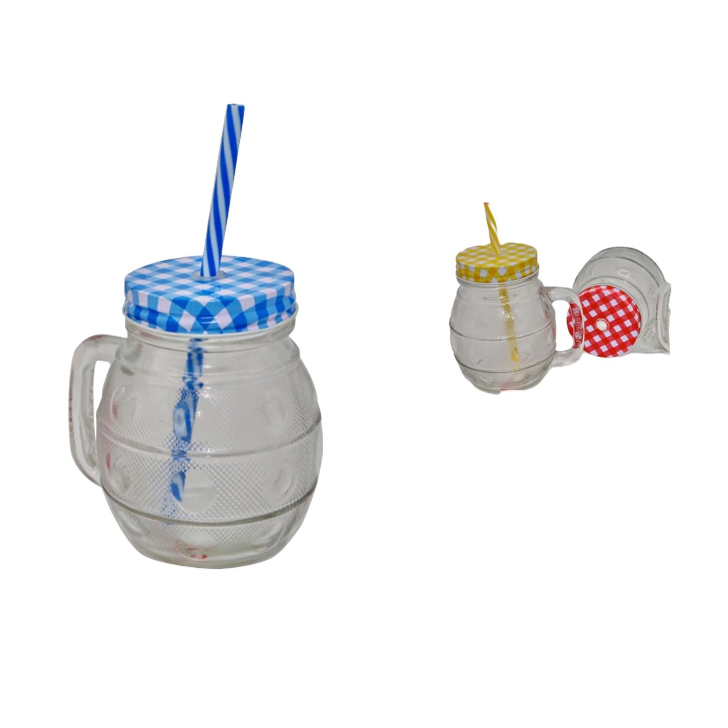 Tapa Transparente En Forma De Tambor Con Vaso Con Pajita De Varios Colores.