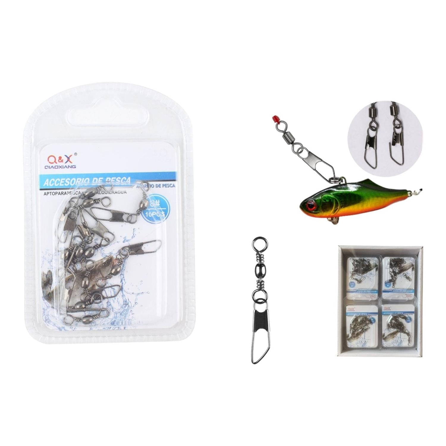 (Accesorios Para Aparejos De Pesca) 10 Piezas Giratorias Conformadas Negras + Pasador En Forma De A