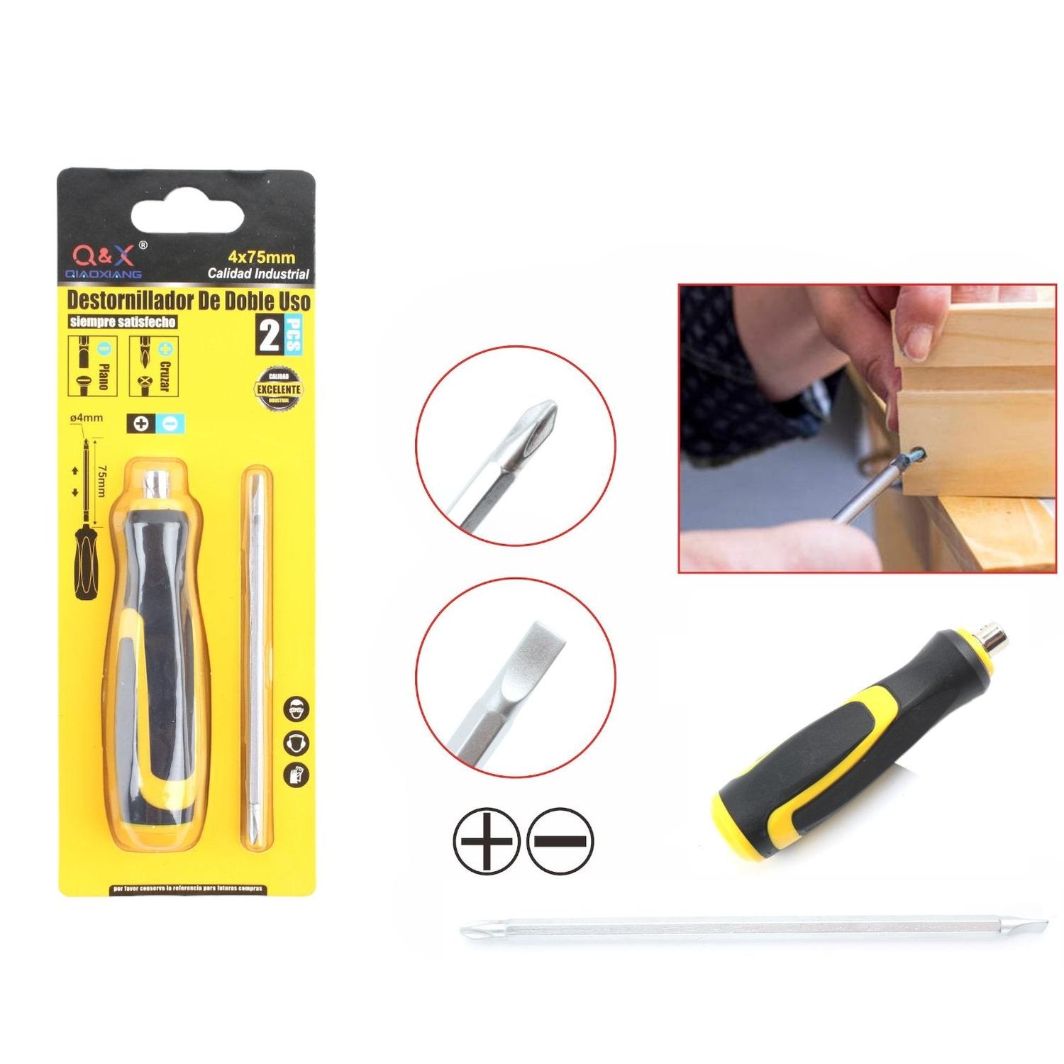 Destornillador De Doble Uso Con Mango Amarillo Y Negro 4Mm*75Mm