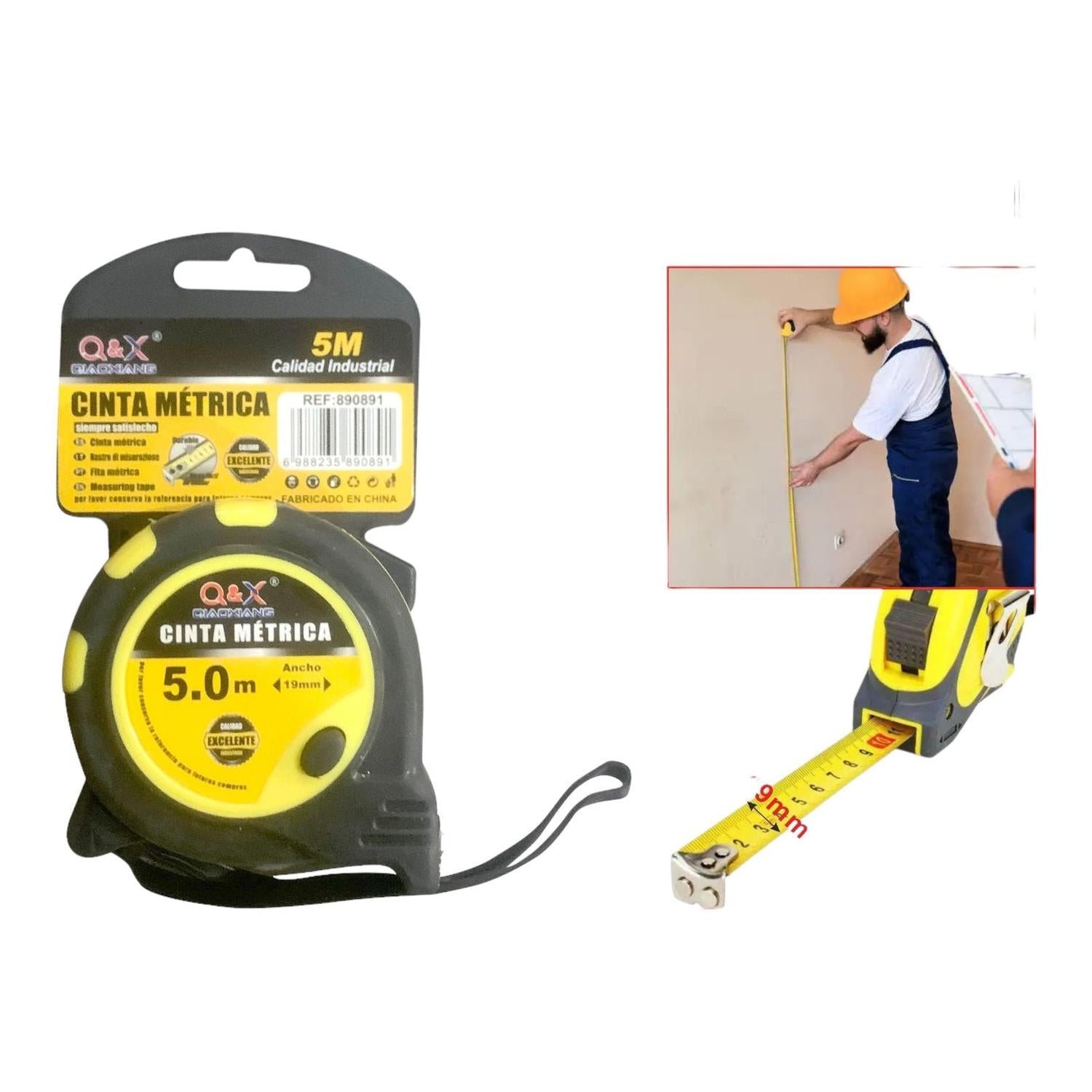 Cinta Métrica Amarilla y Negra de 5 Metros, 19 mm - 10S con Cabezal Magnético