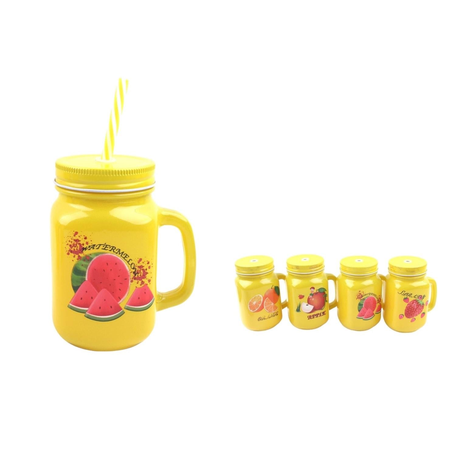 Media Fruta Amarilla No. 9 Tapa Amarilla + Pajita 10,5 (7,7)*13,4 Cm/500 Ml