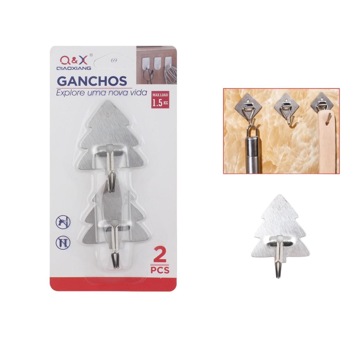 Set de 2 Ganchos Adhesivos de Acero Inoxidable