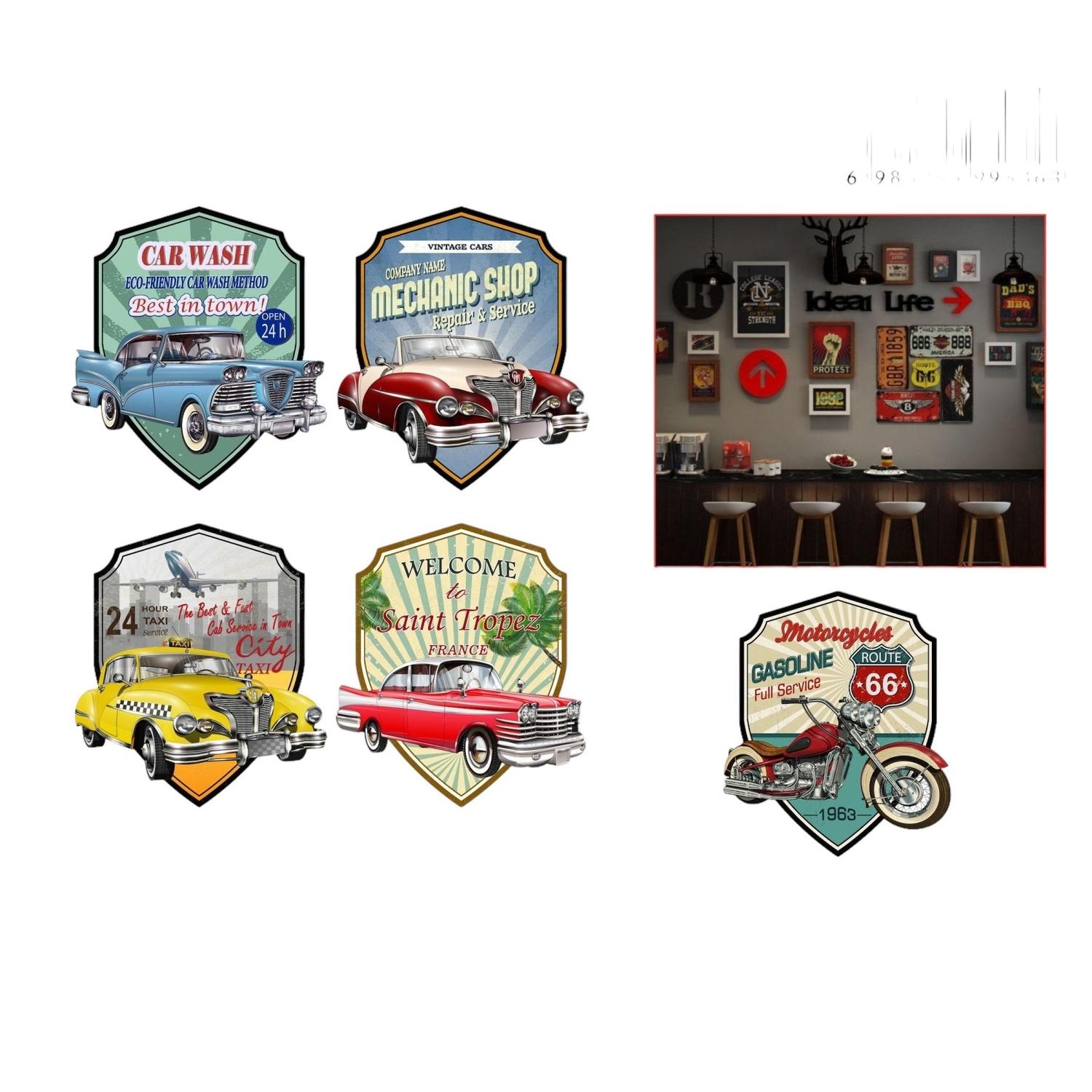 Cuadro De Hojalata Coche Forma Especial 1 Decoración Colgante 30X30