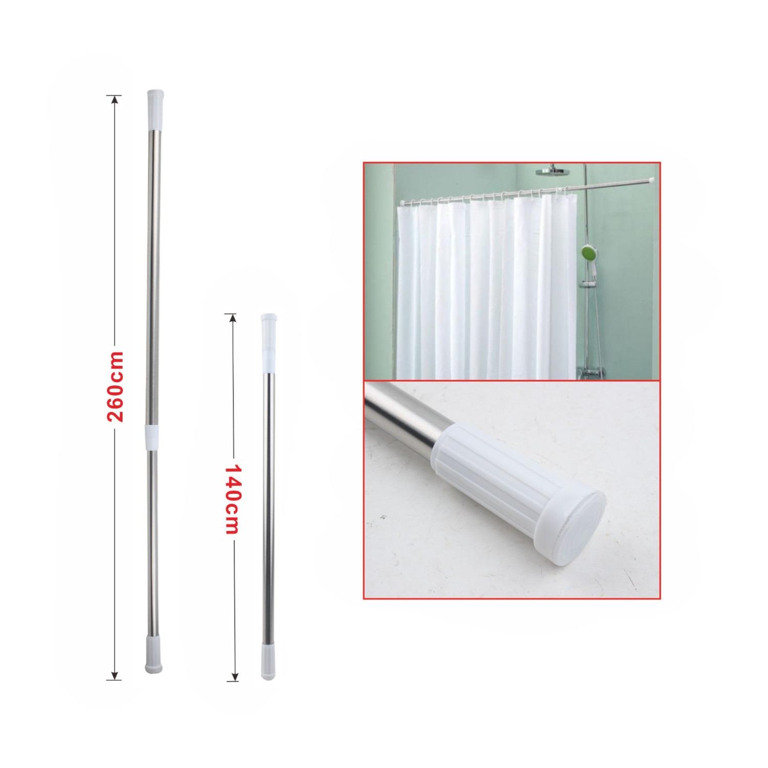 Barra de cortina de bano de acero inoxidable blanca 140-260 (bolsa OPP)