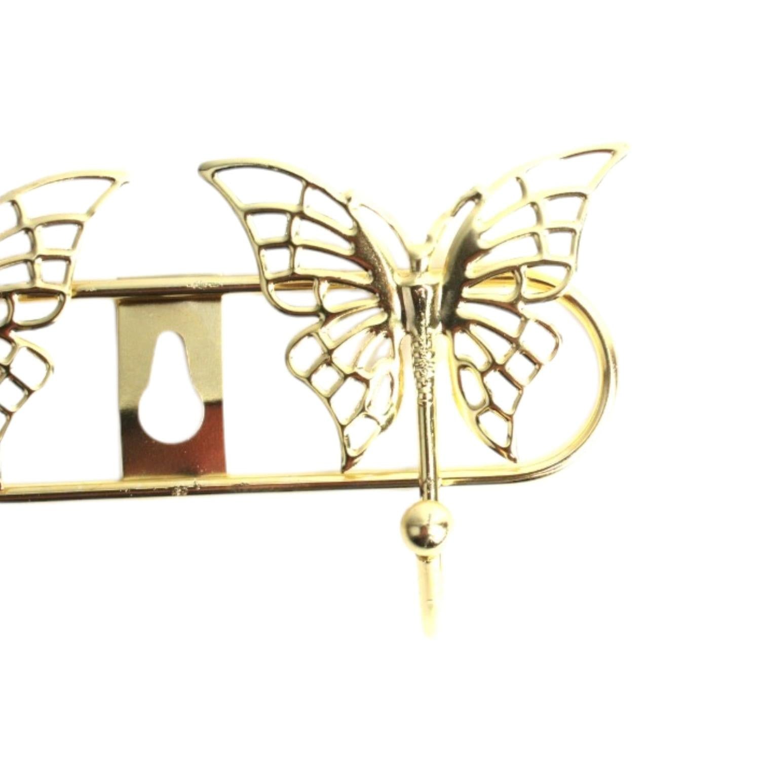 Colgador Metálico Decorativo 8 Ganchos Mariposa Dorado